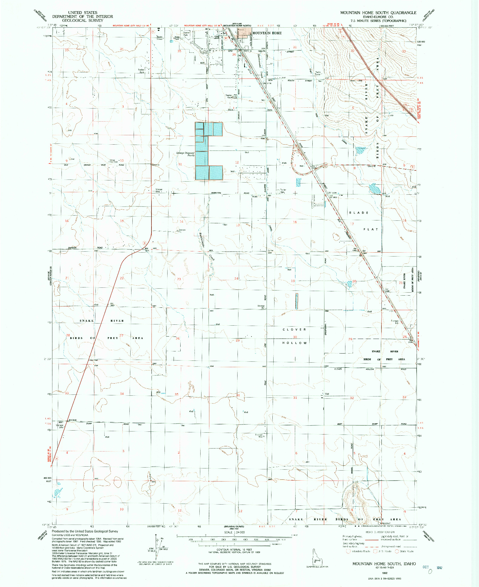 USGS 1:24000-SCALE QUADRANGLE FOR MOUNTAIN HOME SOUTH, ID 1992
