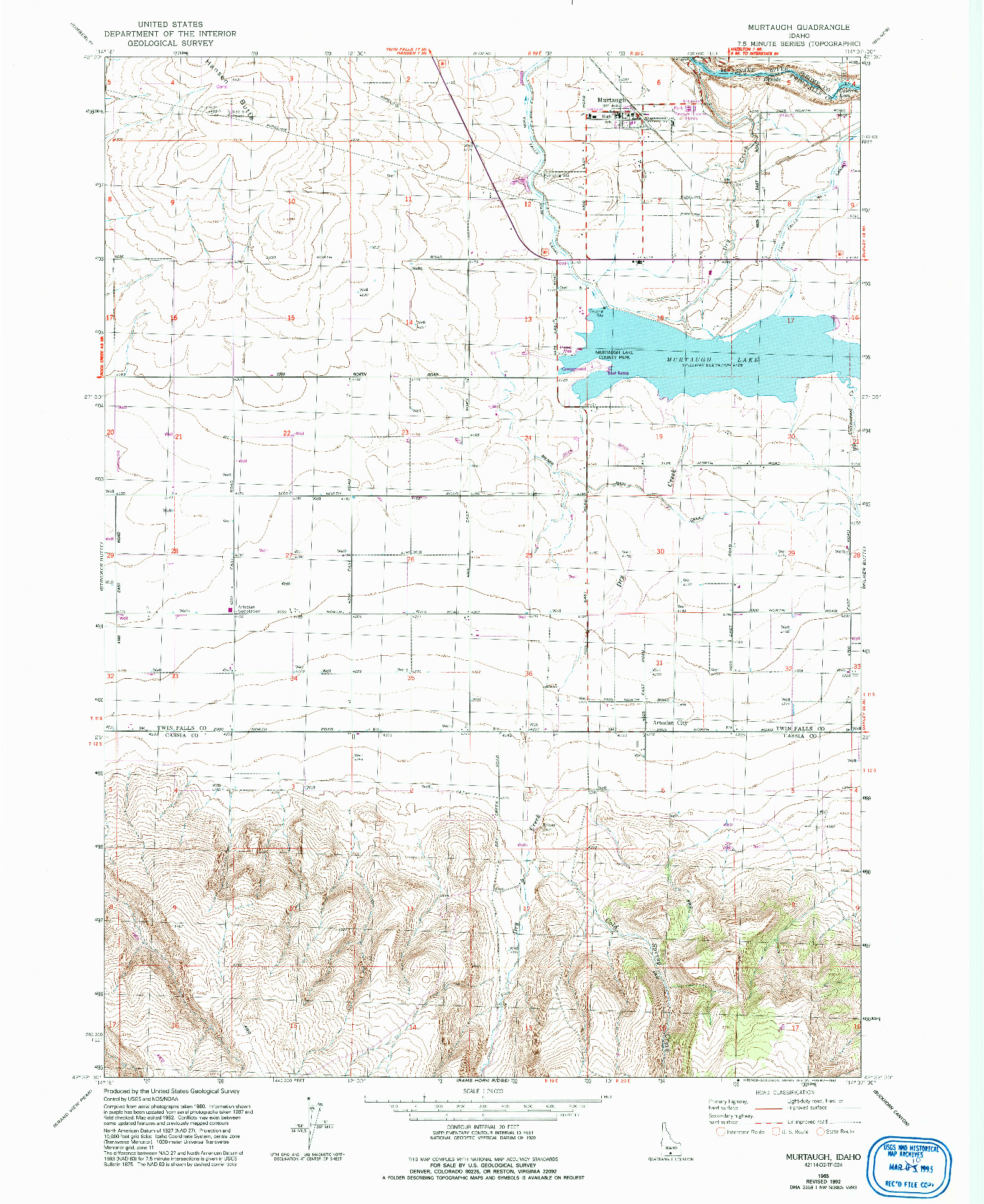 USGS 1:24000-SCALE QUADRANGLE FOR MURTAUGH, ID 1965