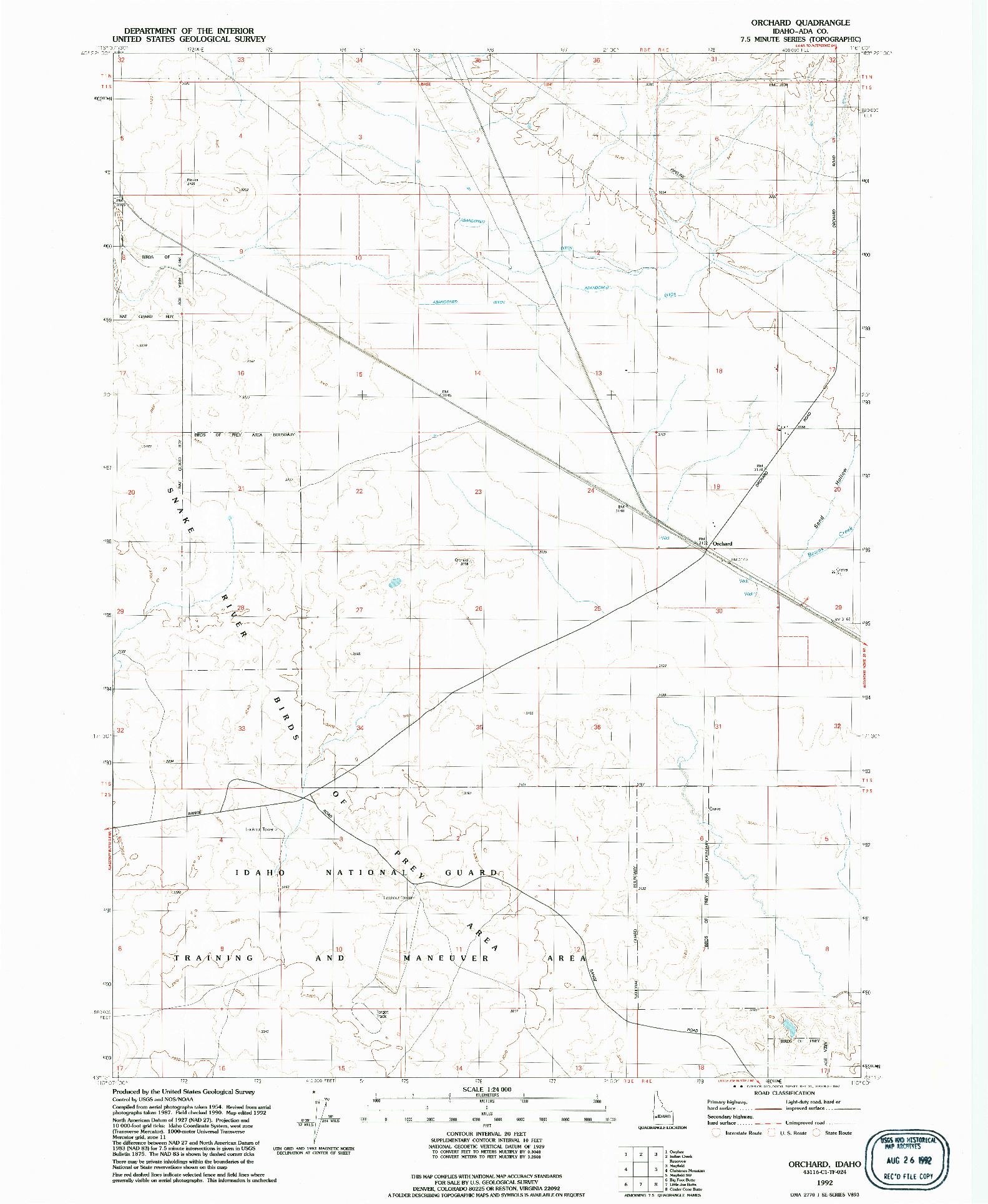 USGS 1:24000-SCALE QUADRANGLE FOR ORCHARD, ID 1992