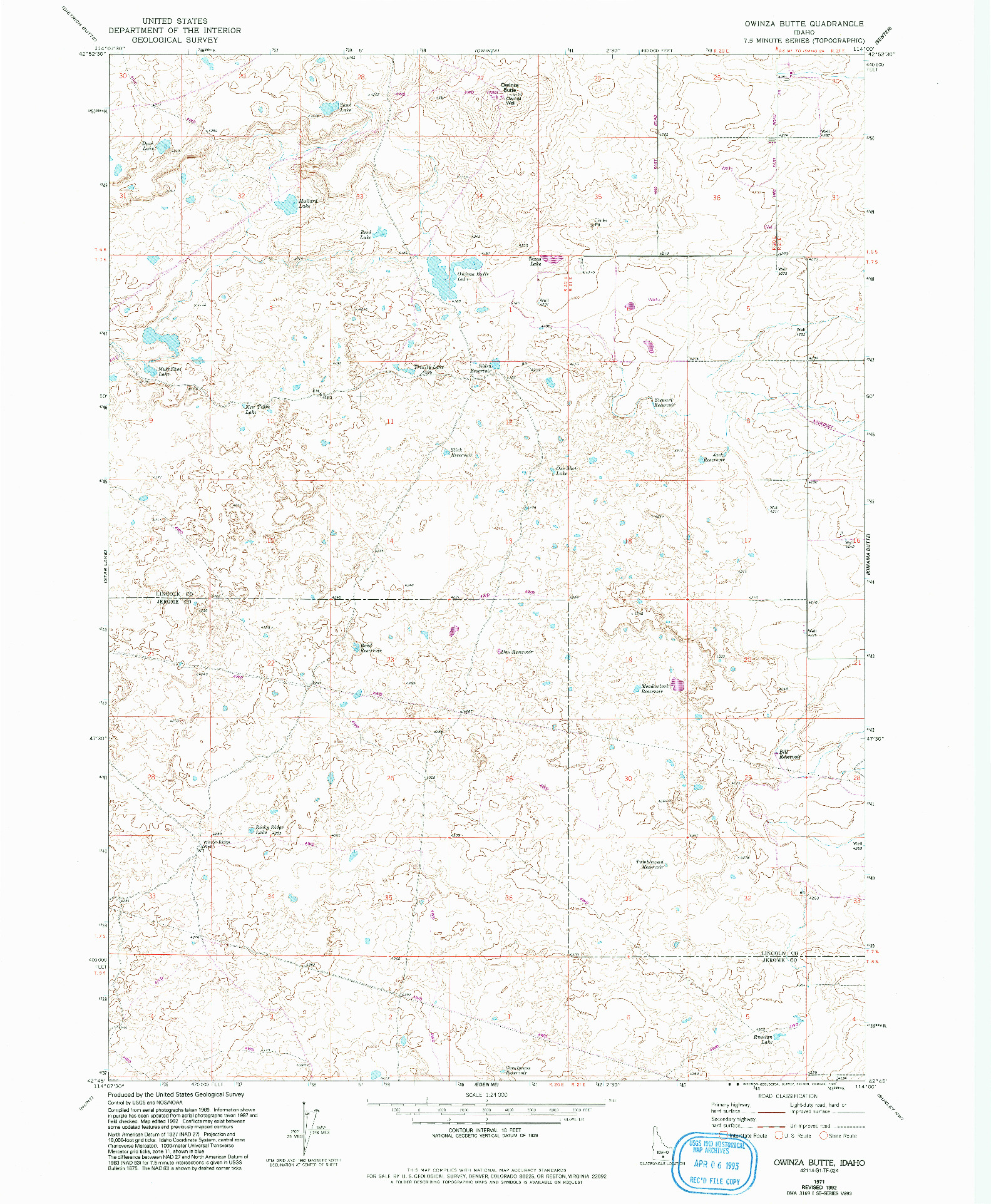 USGS 1:24000-SCALE QUADRANGLE FOR OWINZA BUTTE, ID 1971