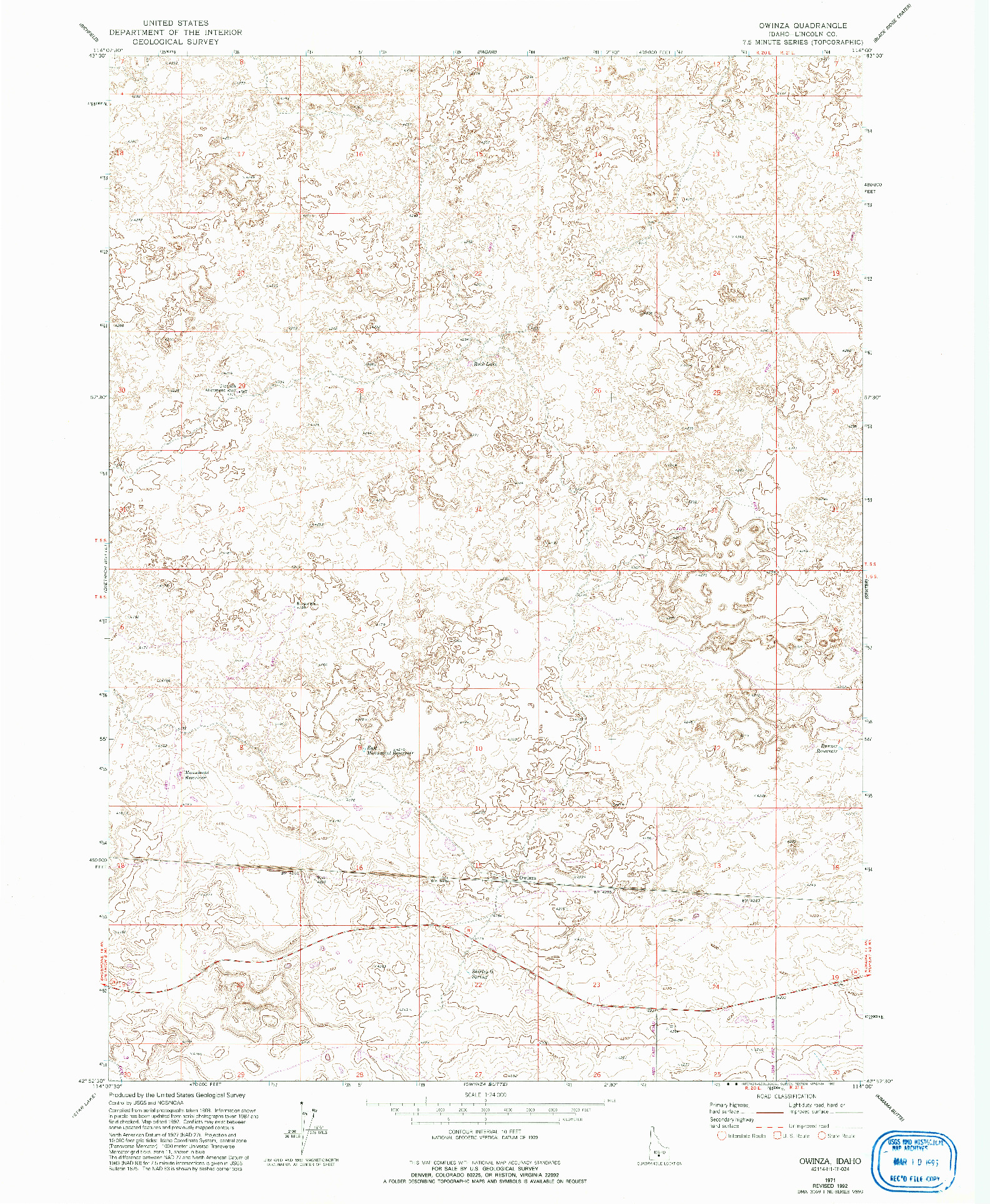 USGS 1:24000-SCALE QUADRANGLE FOR OWINZA, ID 1971