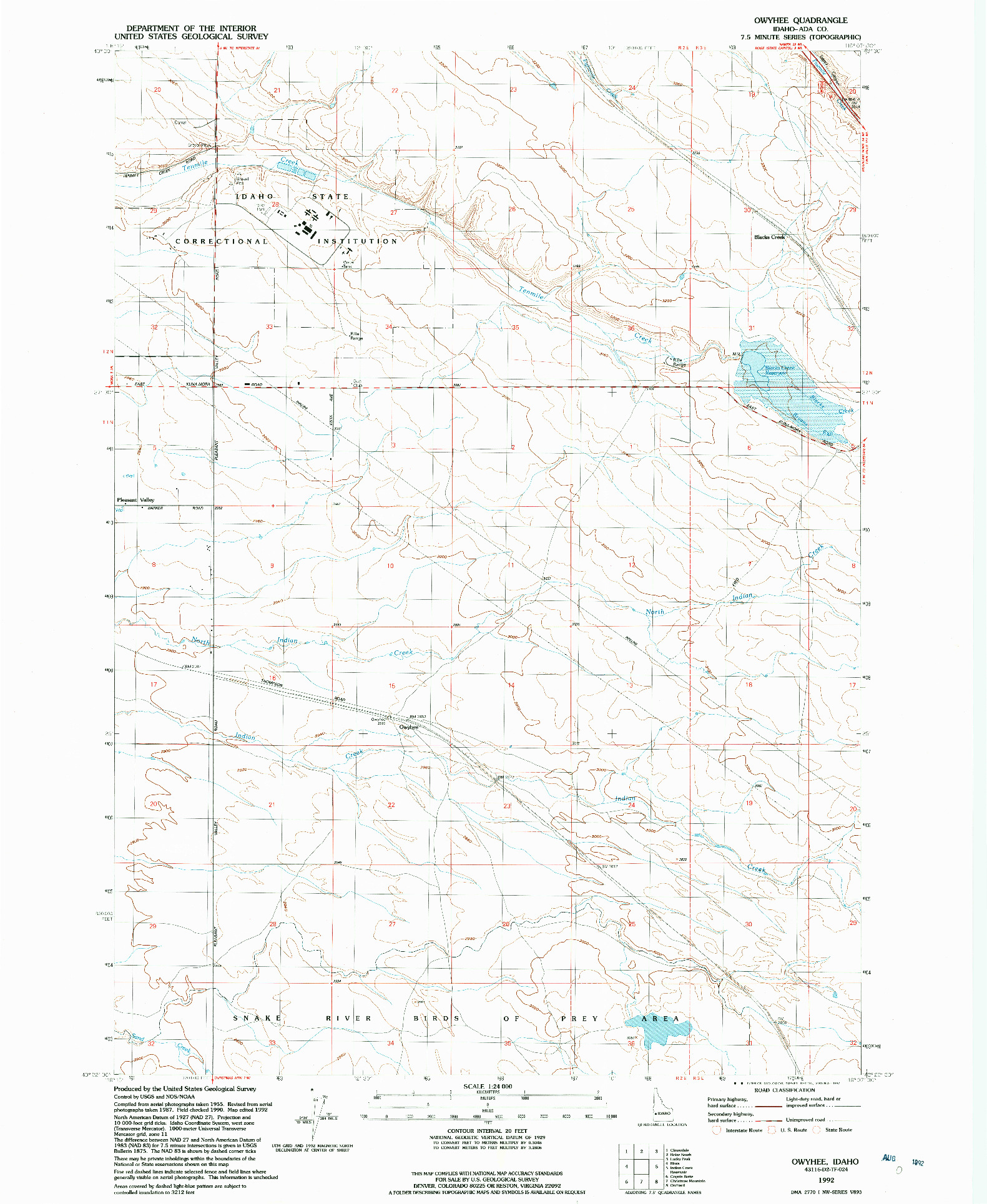 USGS 1:24000-SCALE QUADRANGLE FOR OWYHEE, ID 1992