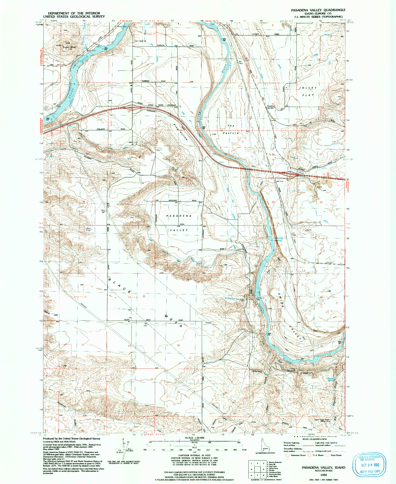 USGS 1:24000-SCALE QUADRANGLE FOR PASADENA VALLEY, ID 1992