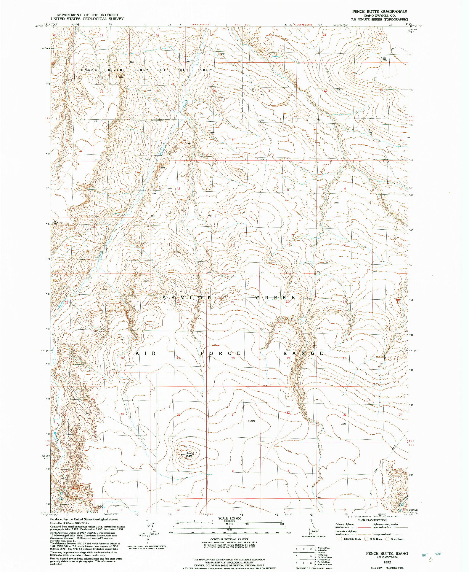 USGS 1:24000-SCALE QUADRANGLE FOR PENCE BUTTE, ID 1992