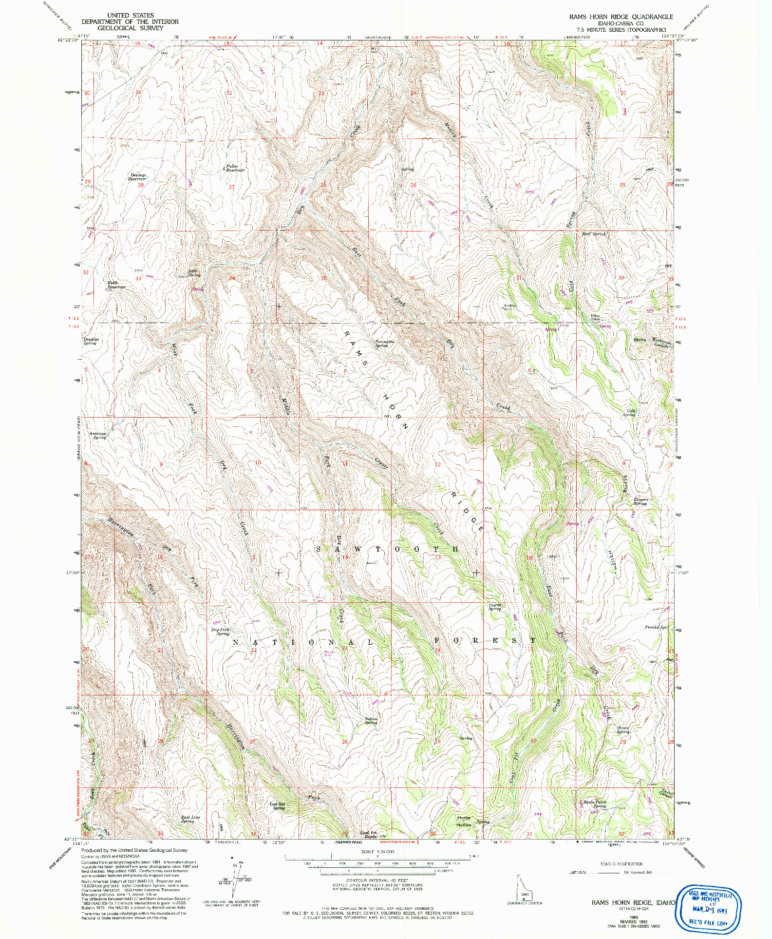 USGS 1:24000-SCALE QUADRANGLE FOR RAMS HORN RIDGE, ID 1965