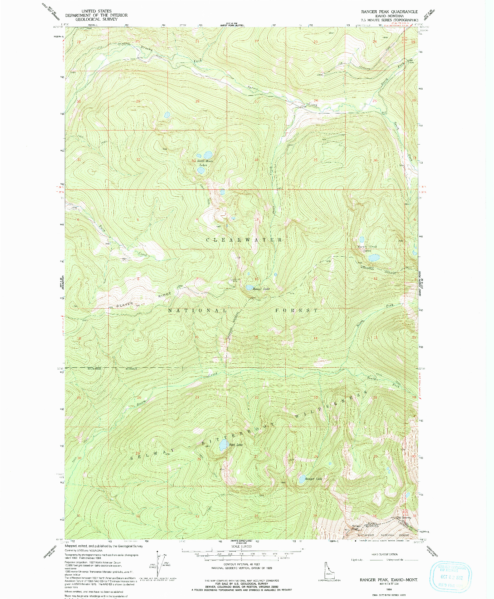 USGS 1:24000-SCALE QUADRANGLE FOR RANGER PEAK, ID 1964