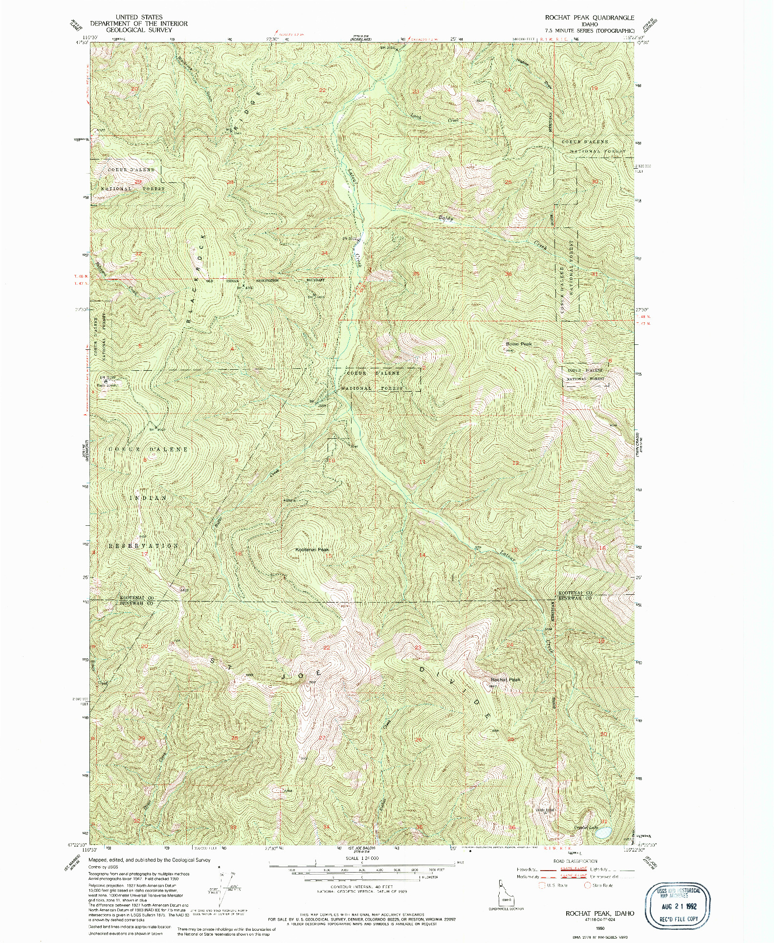 USGS 1:24000-SCALE QUADRANGLE FOR ROCHAT PEAK, ID 1950