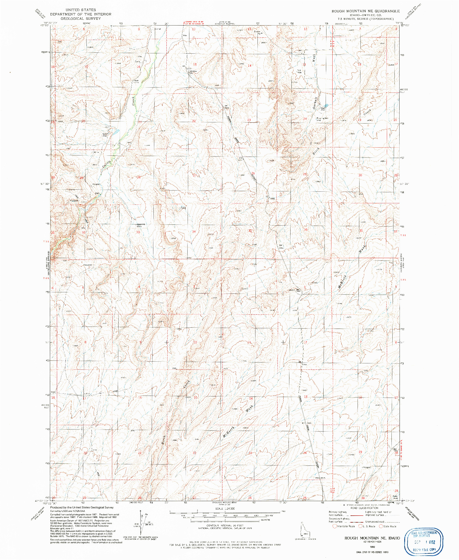USGS 1:24000-SCALE QUADRANGLE FOR ROUGH MOUNTAIN NE, ID 1992