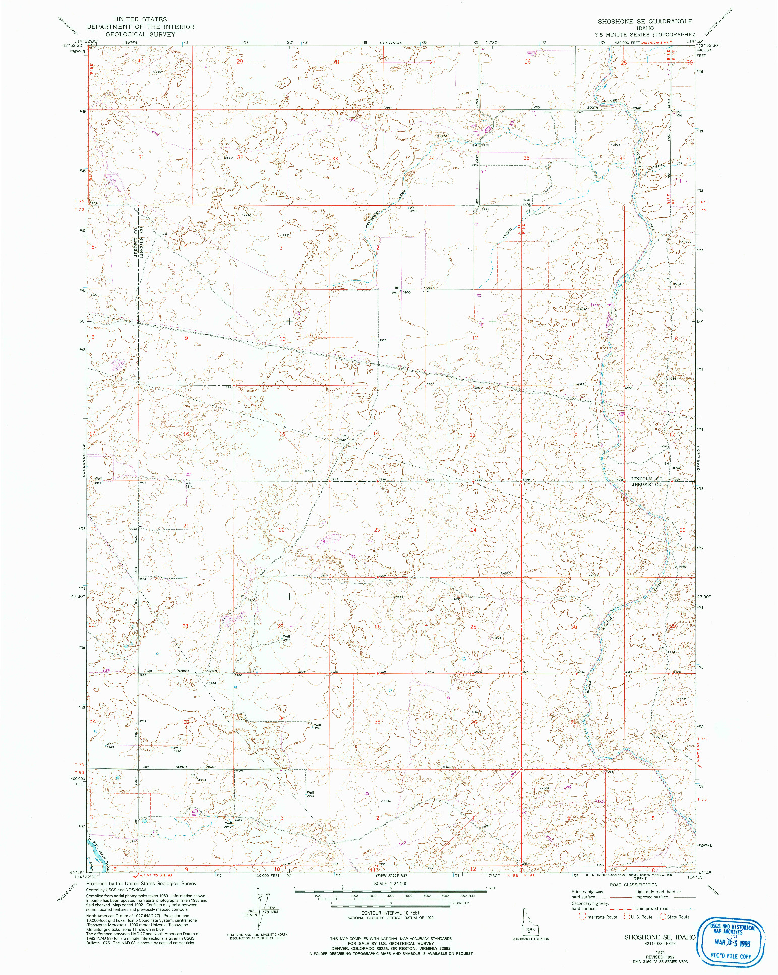 USGS 1:24000-SCALE QUADRANGLE FOR SHOSHONE SE, ID 1971