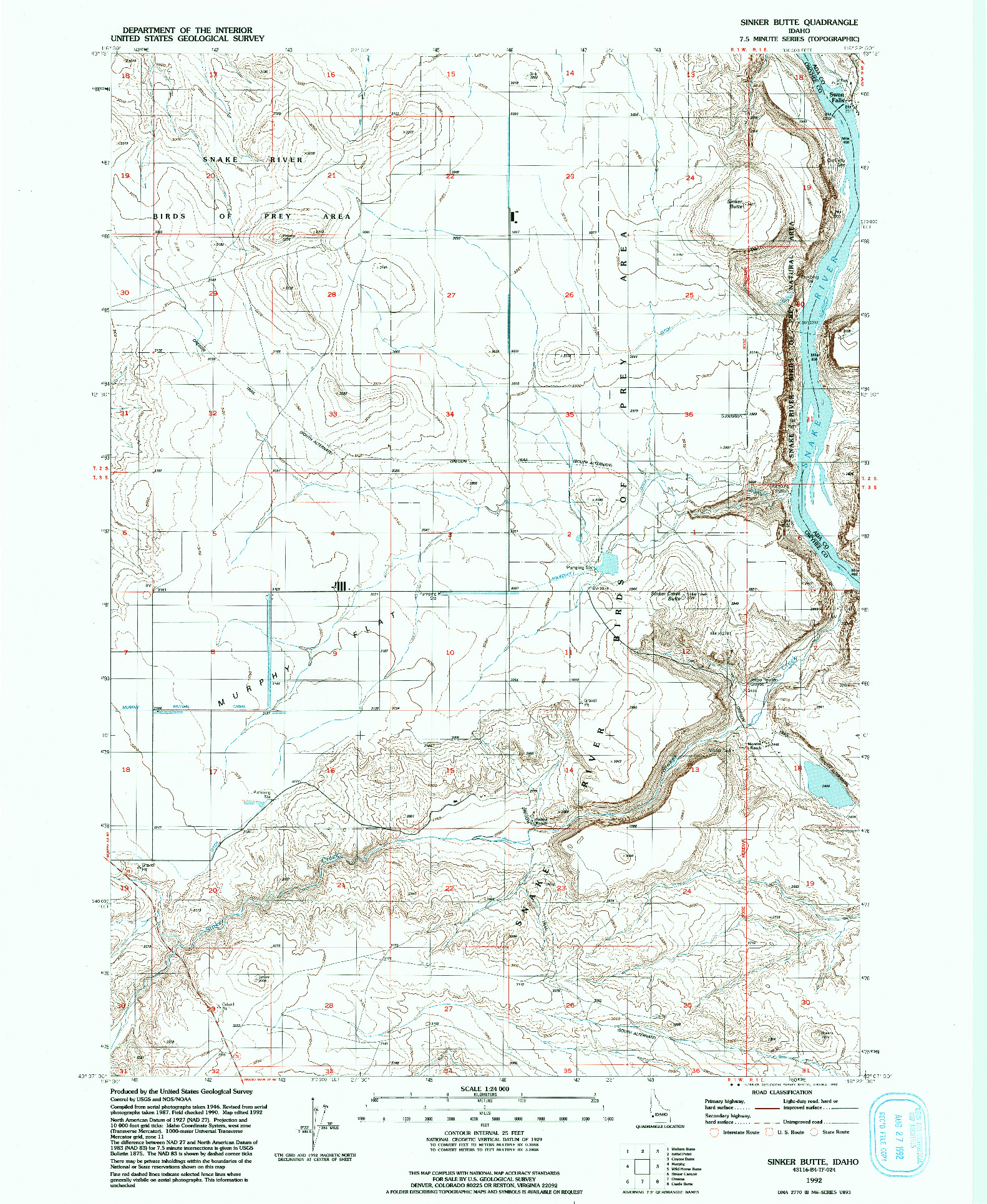 USGS 1:24000-SCALE QUADRANGLE FOR SINKER BUTTE, ID 1992