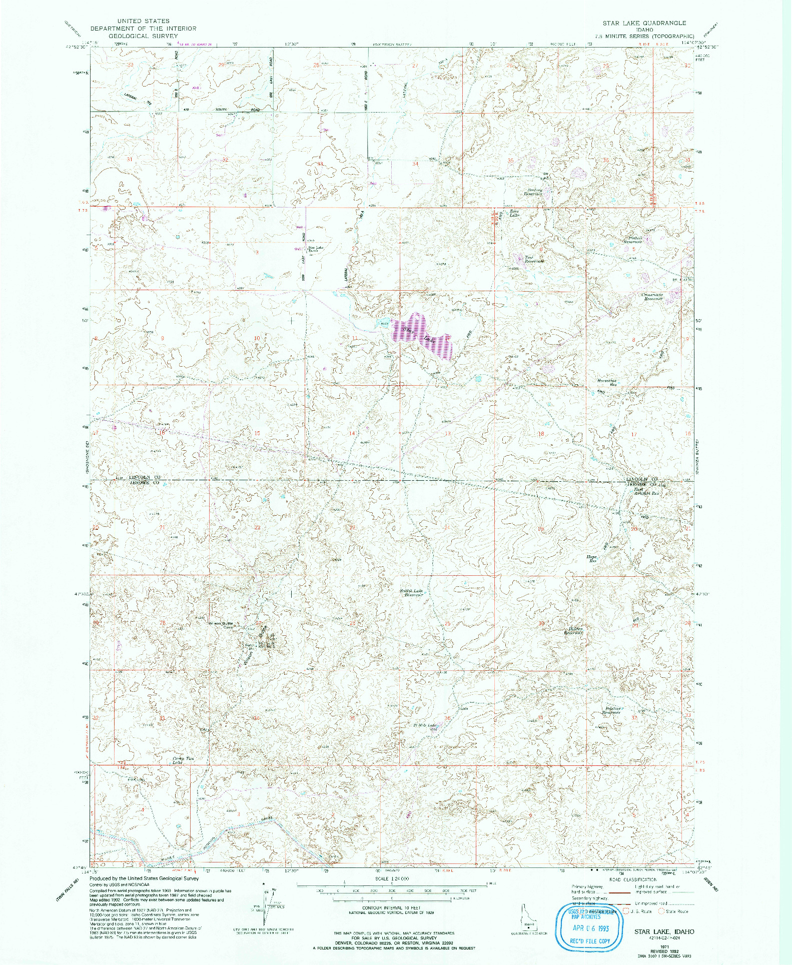 USGS 1:24000-SCALE QUADRANGLE FOR STAR LAKE, ID 1971