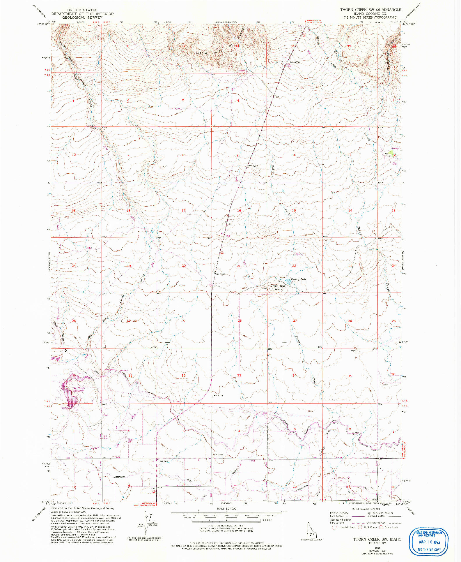 USGS 1:24000-SCALE QUADRANGLE FOR THORN CREEK SW, ID 1957