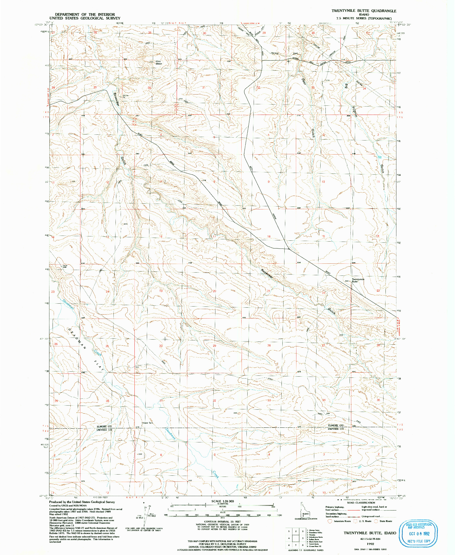 USGS 1:24000-SCALE QUADRANGLE FOR TWENTYMILE BUTTE, ID 1992