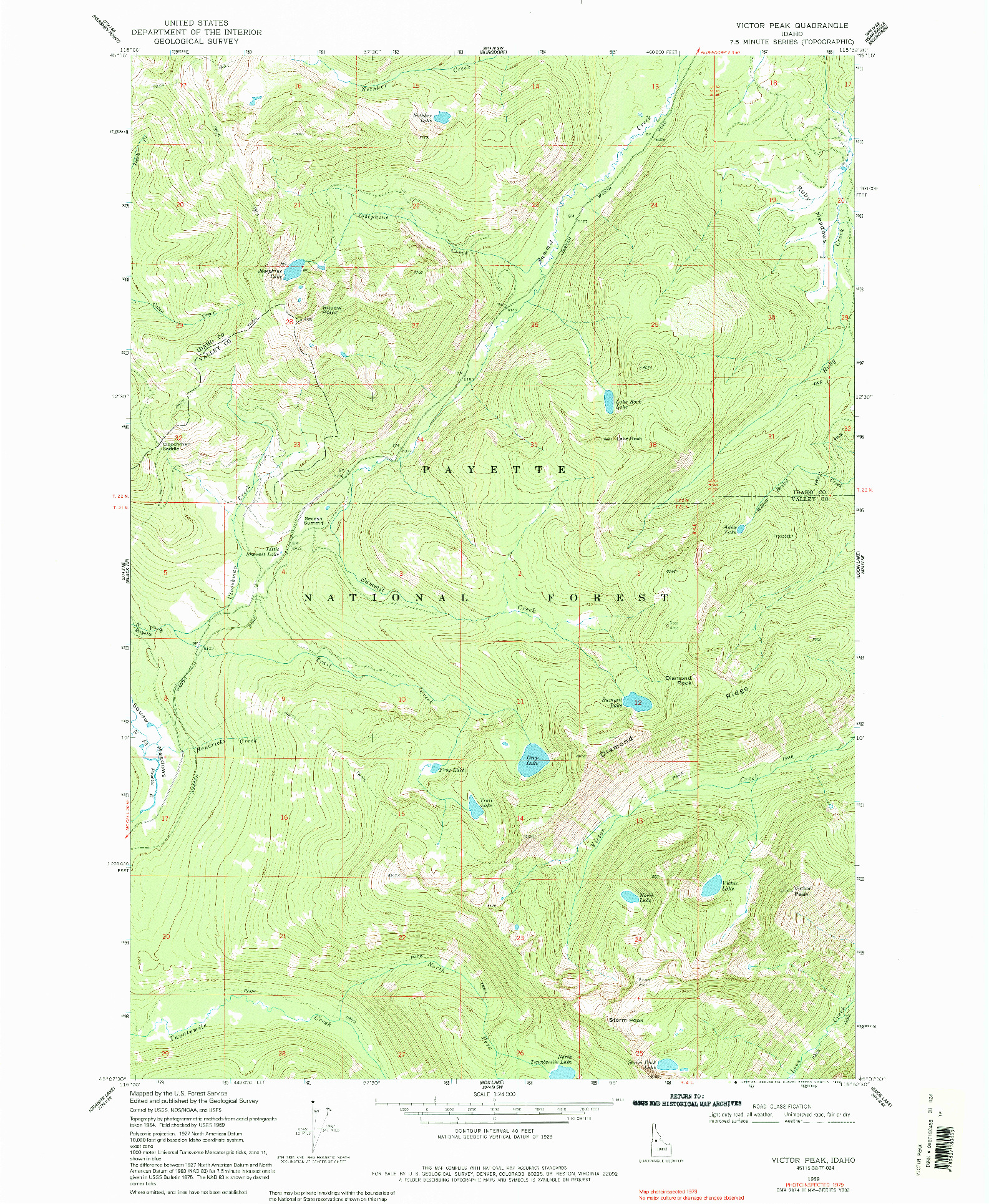 USGS 1:24000-SCALE QUADRANGLE FOR VICTOR PEAK, ID 1969