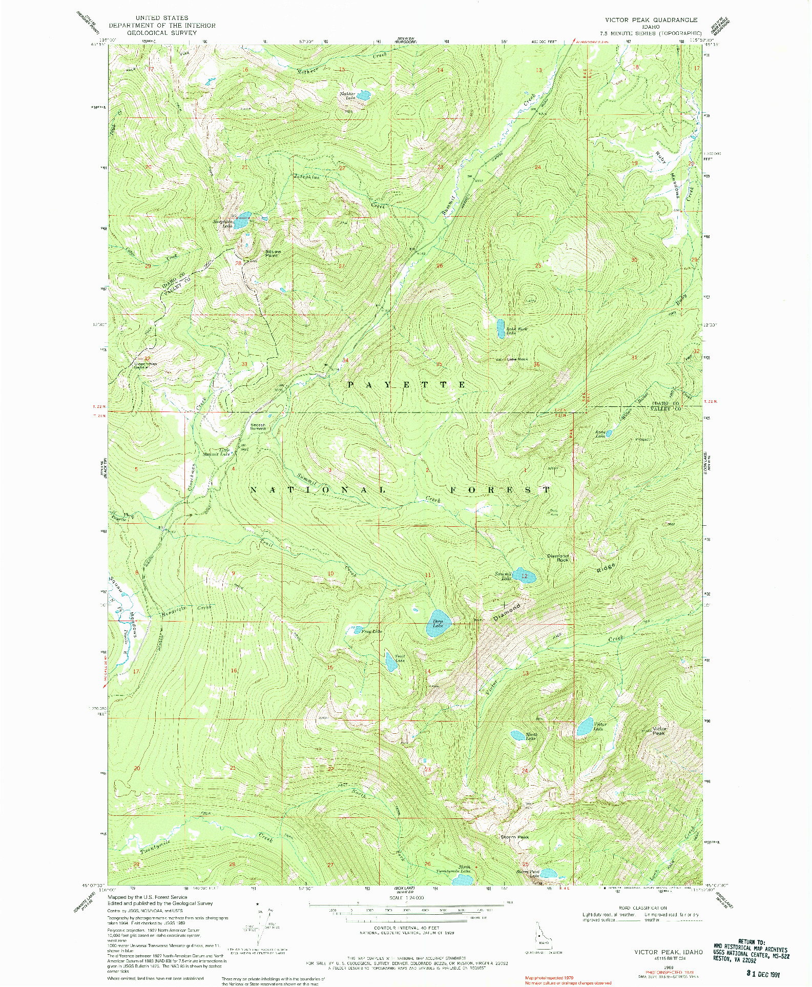 USGS 1:24000-SCALE QUADRANGLE FOR VICTOR PEAK, ID 1969