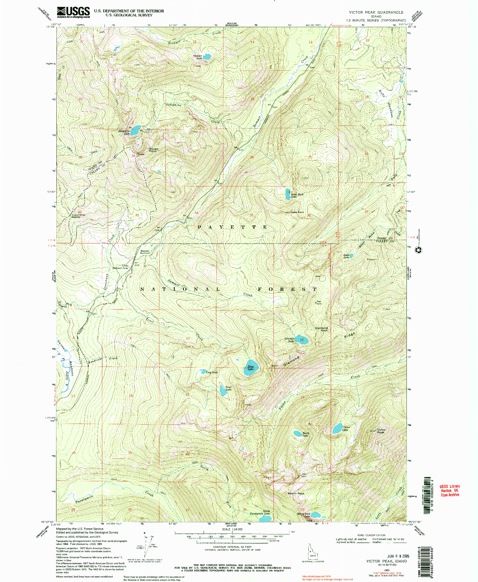 USGS 1:24000-SCALE QUADRANGLE FOR VICTOR PEAK, ID 1969