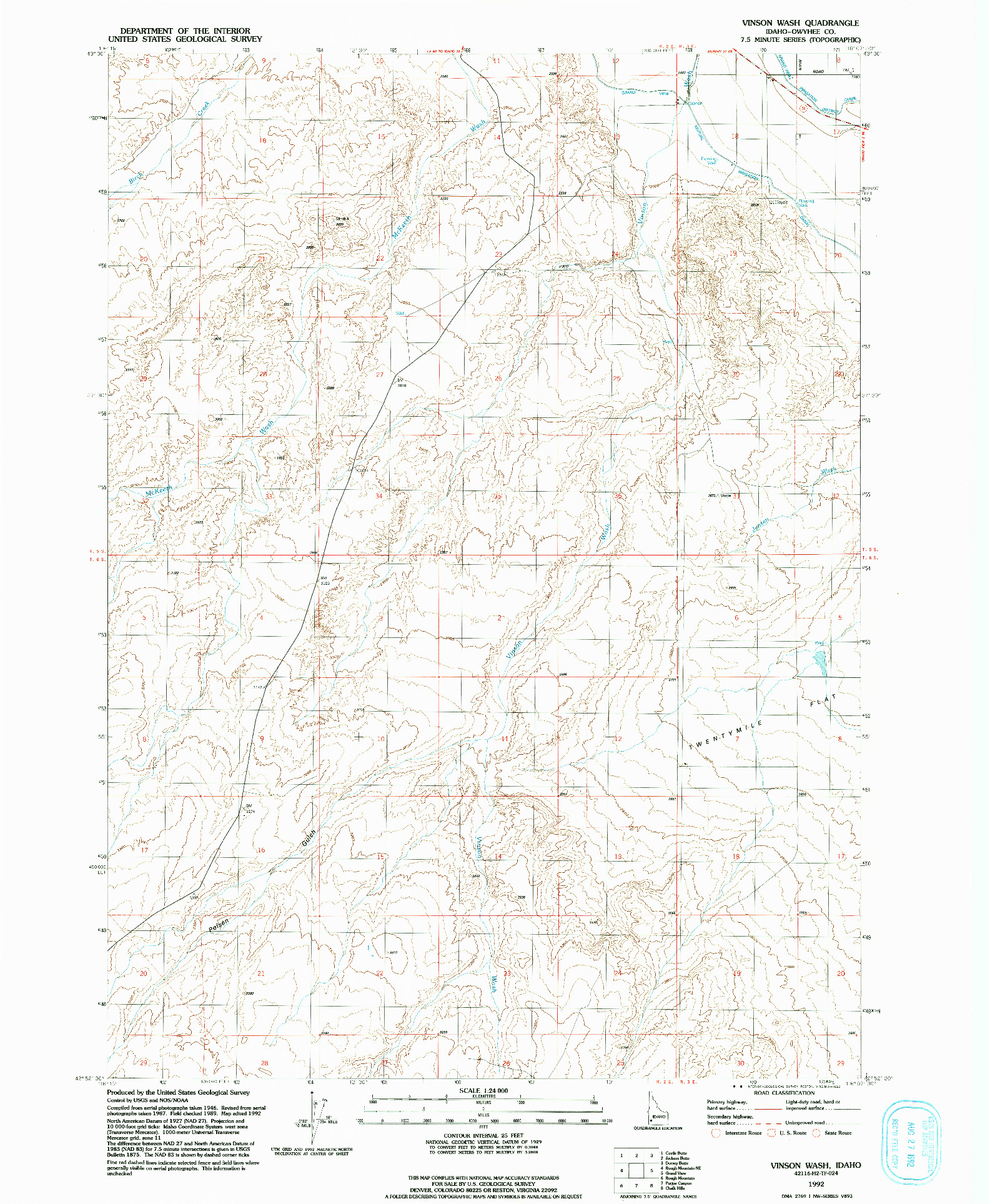 USGS 1:24000-SCALE QUADRANGLE FOR VINSON WASH, ID 1992