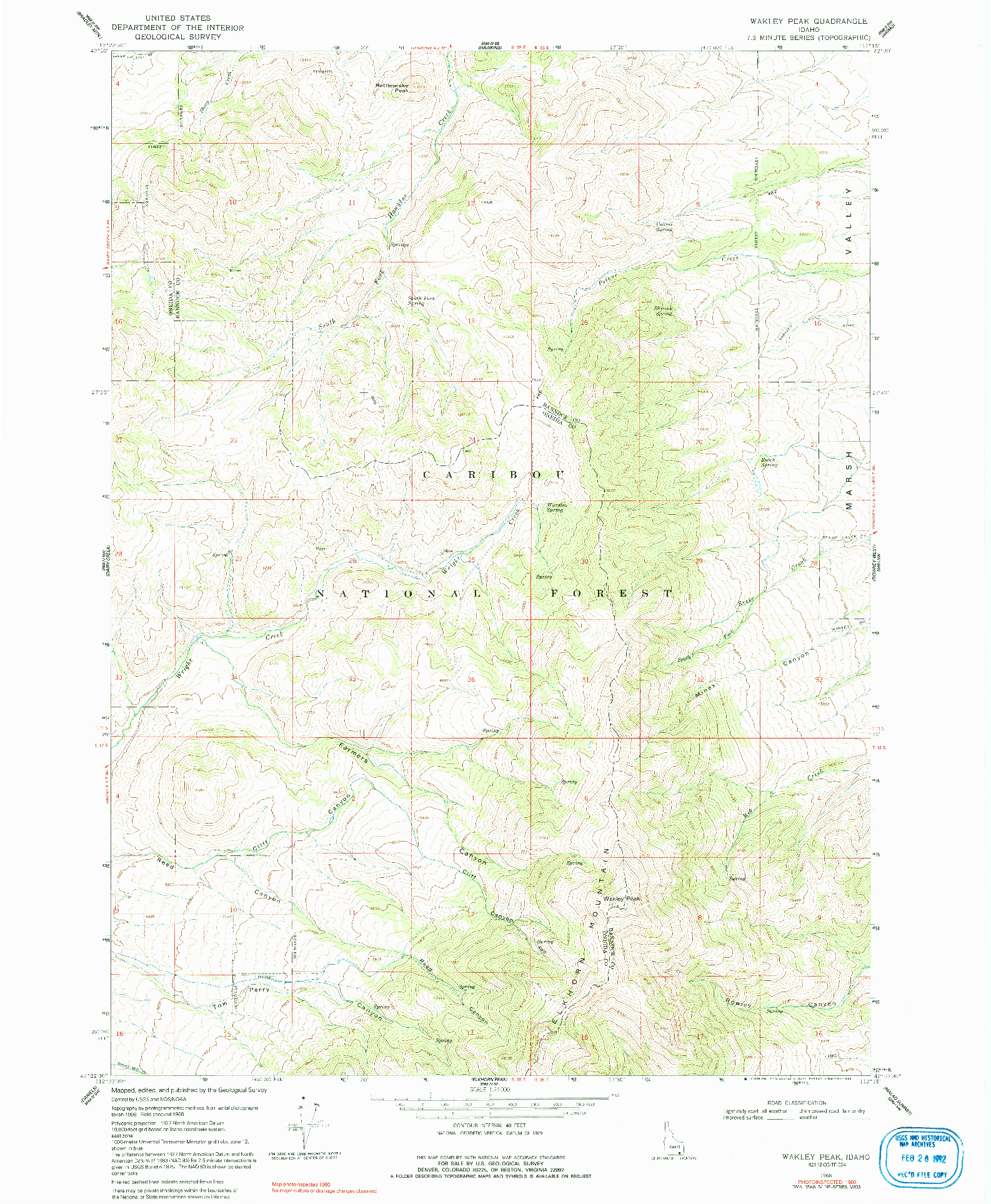 USGS 1:24000-SCALE QUADRANGLE FOR WAKLEY PEAK, ID 1968