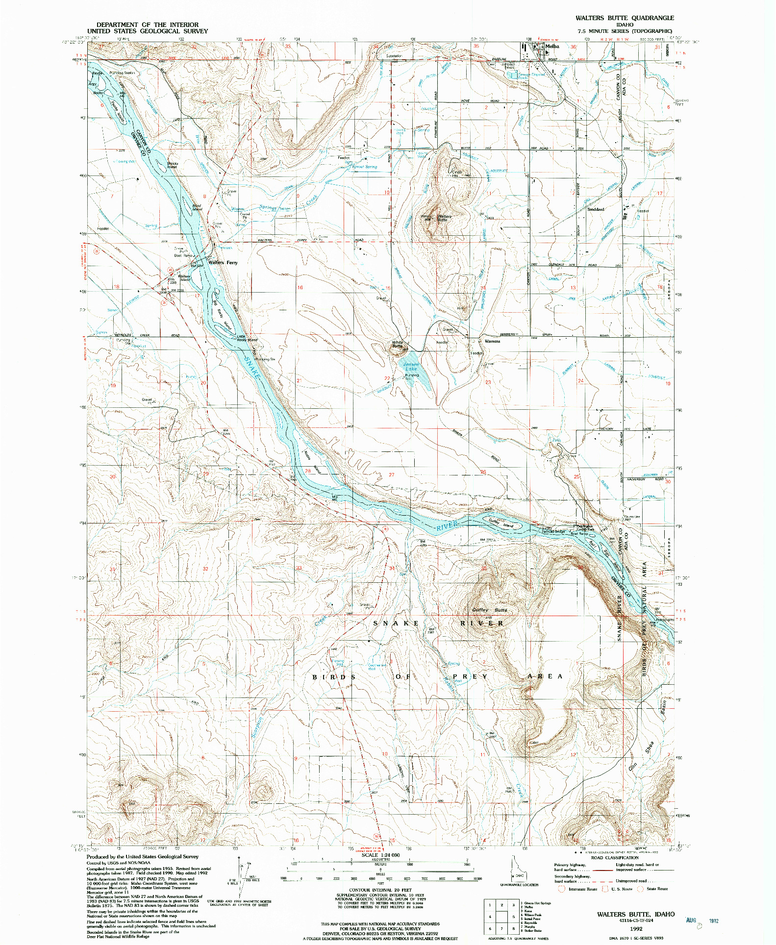 USGS 1:24000-SCALE QUADRANGLE FOR WALTERS BUTTE, ID 1992