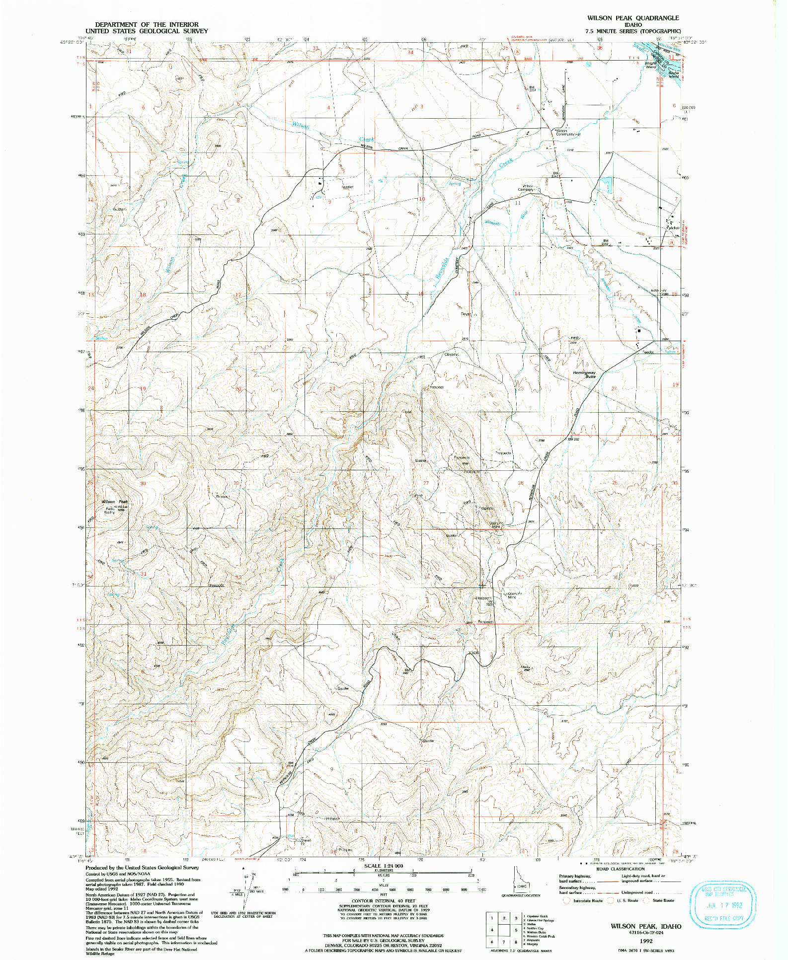 USGS 1:24000-SCALE QUADRANGLE FOR WILSON PEAK, ID 1992