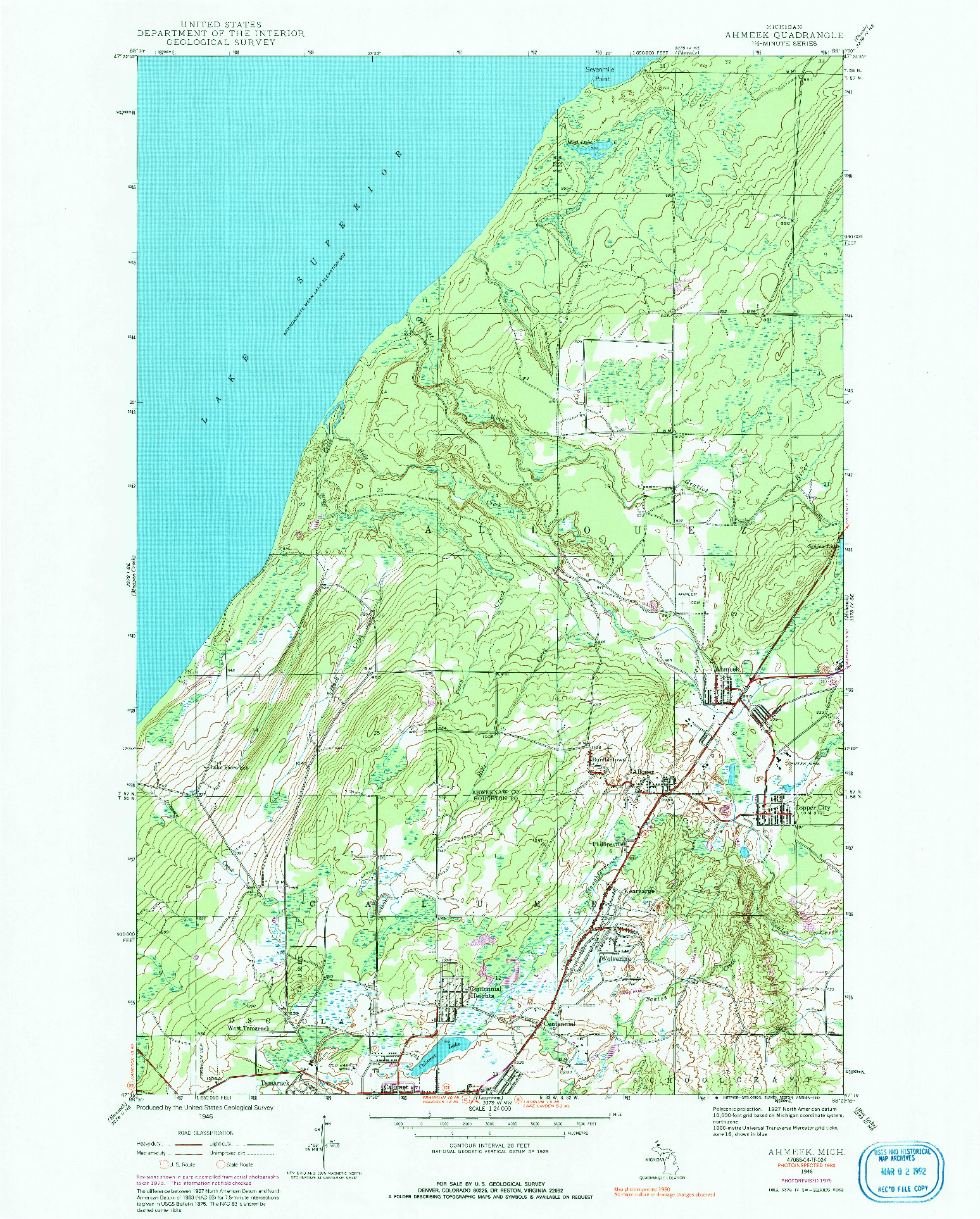 USGS 1:24000-SCALE QUADRANGLE FOR AHMEEK, MI 1946