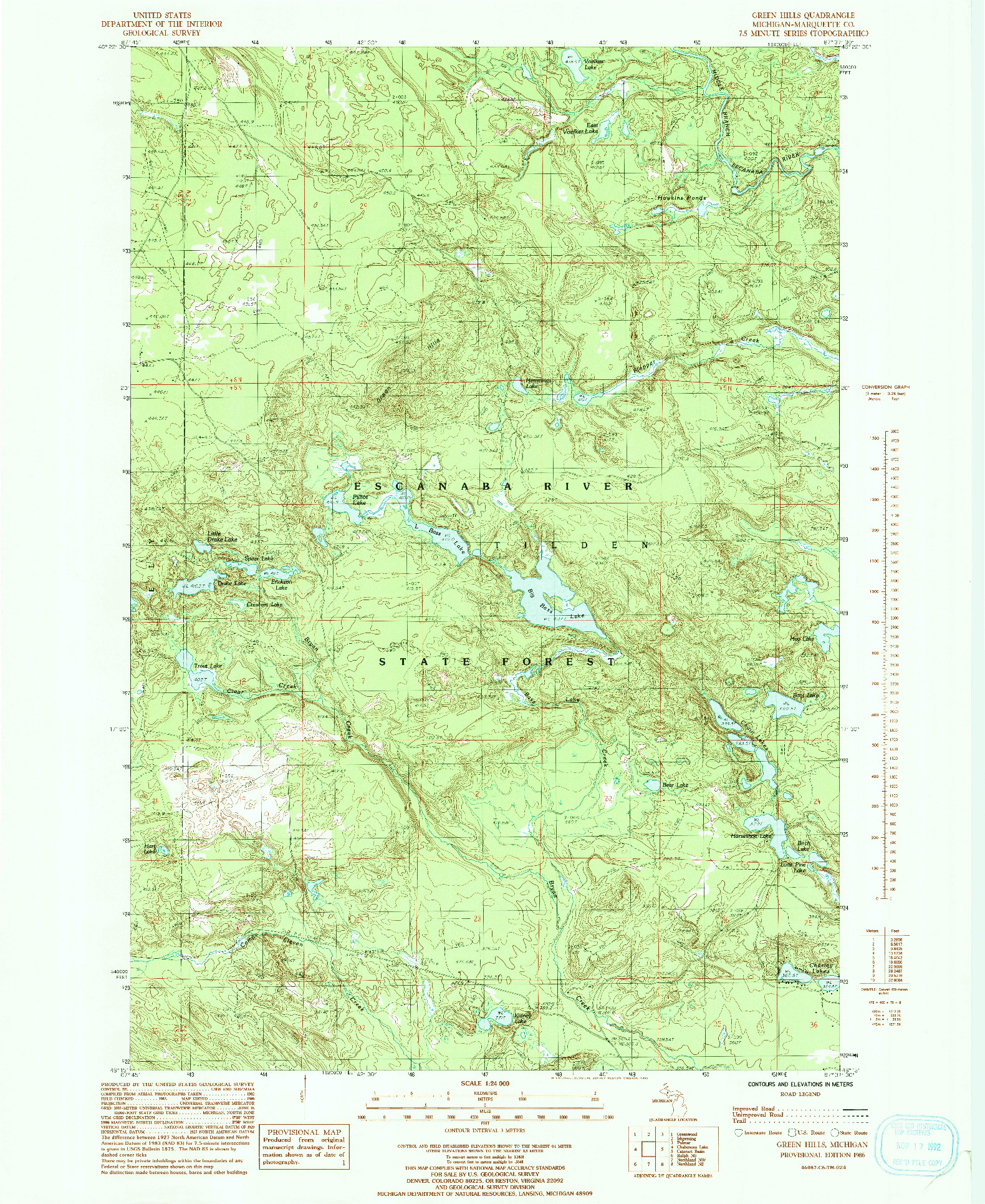 USGS 1:24000-SCALE QUADRANGLE FOR GREEN HILLS, MI 1986