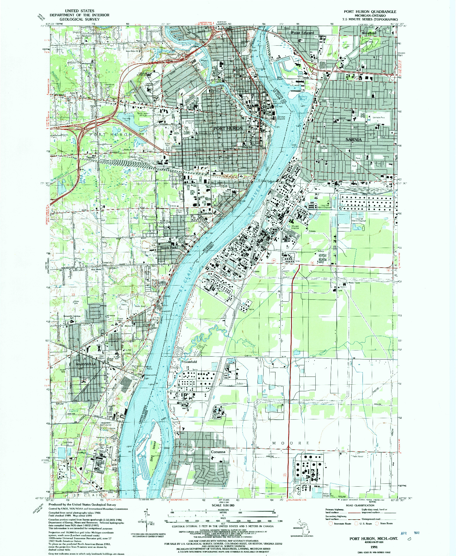 USGS 1:24000-SCALE QUADRANGLE FOR PORT HURON, MI 1991