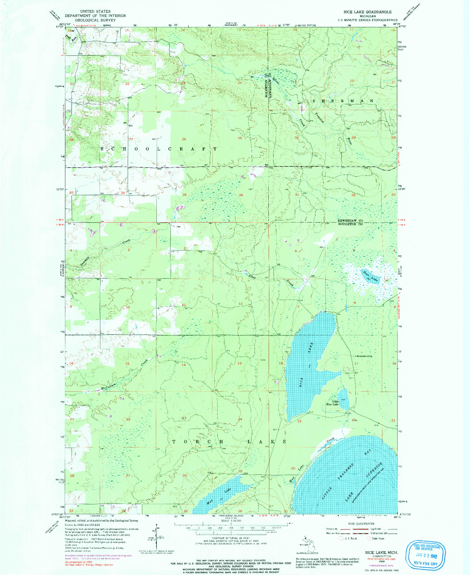 USGS 1:24000-SCALE QUADRANGLE FOR RICE LAKE, MI 1954