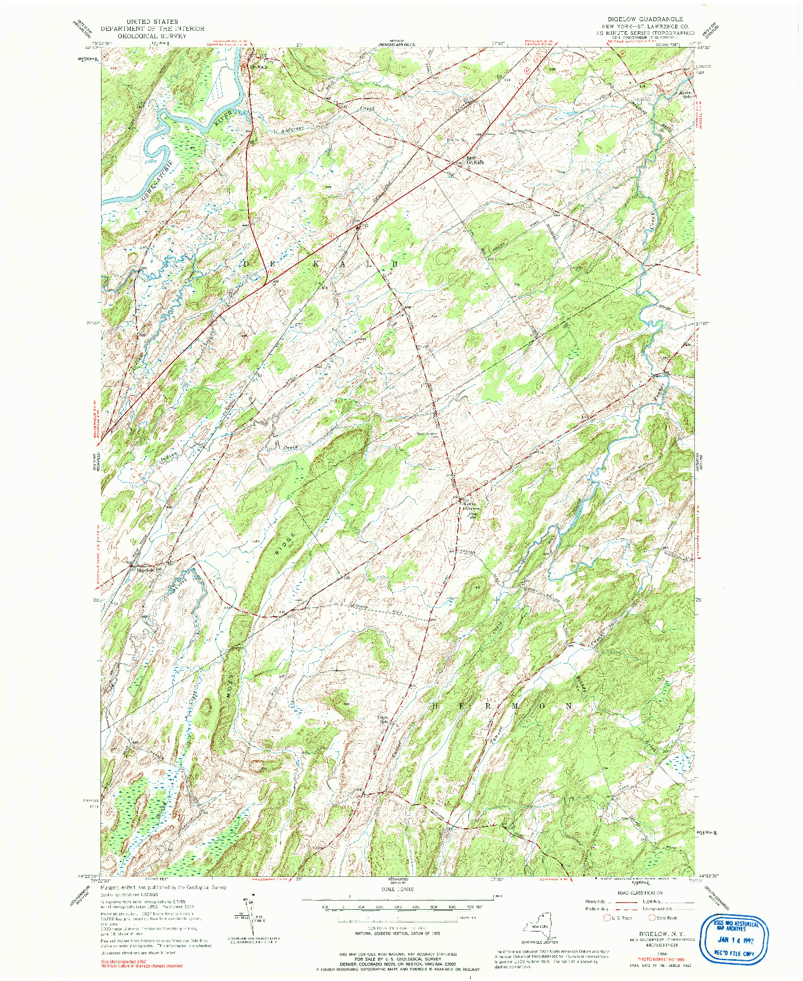 USGS 1:24000-SCALE QUADRANGLE FOR BIGELOW, NY 1956