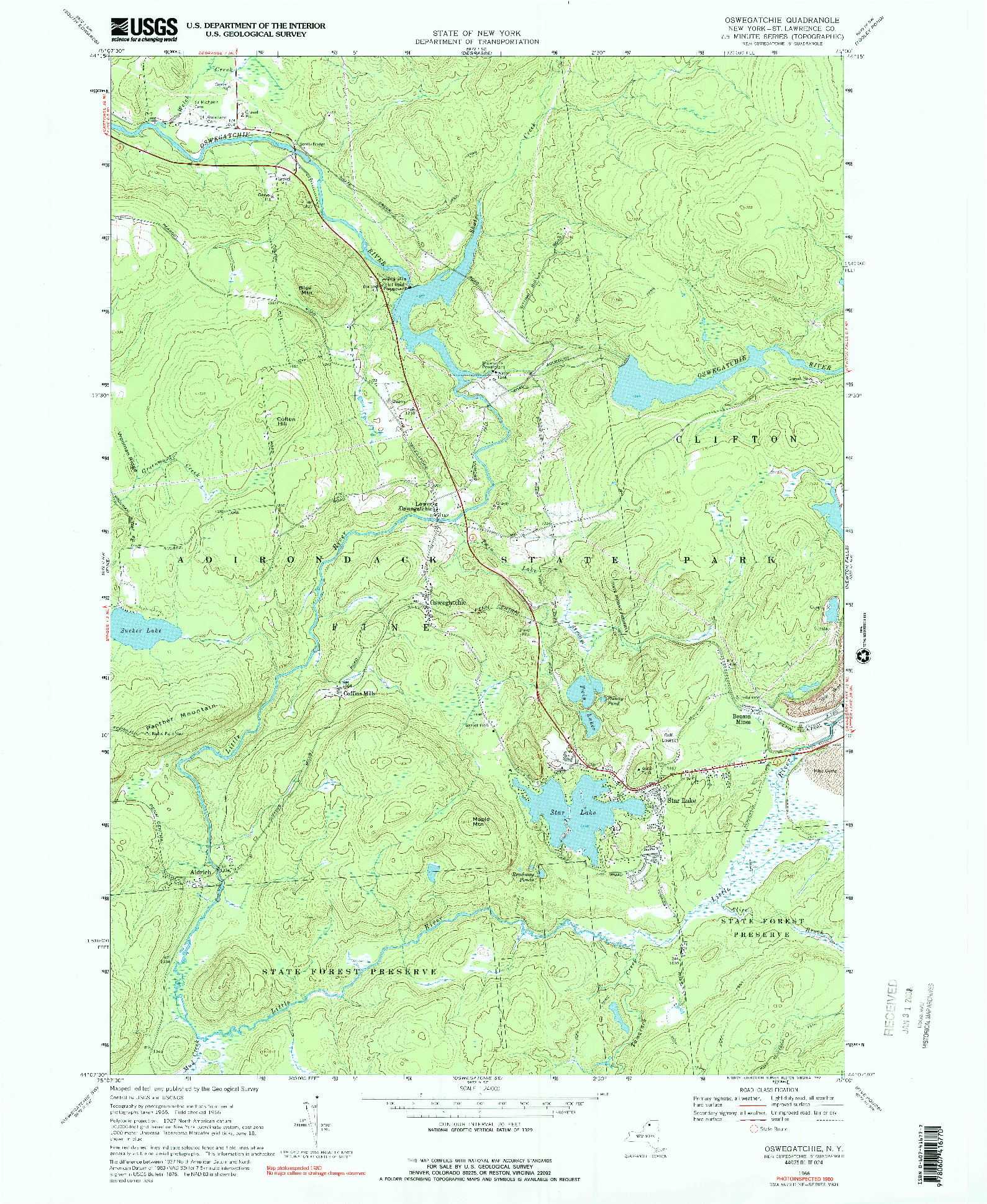 USGS 1:24000-SCALE QUADRANGLE FOR OSWEGATCHIE, NY 1966