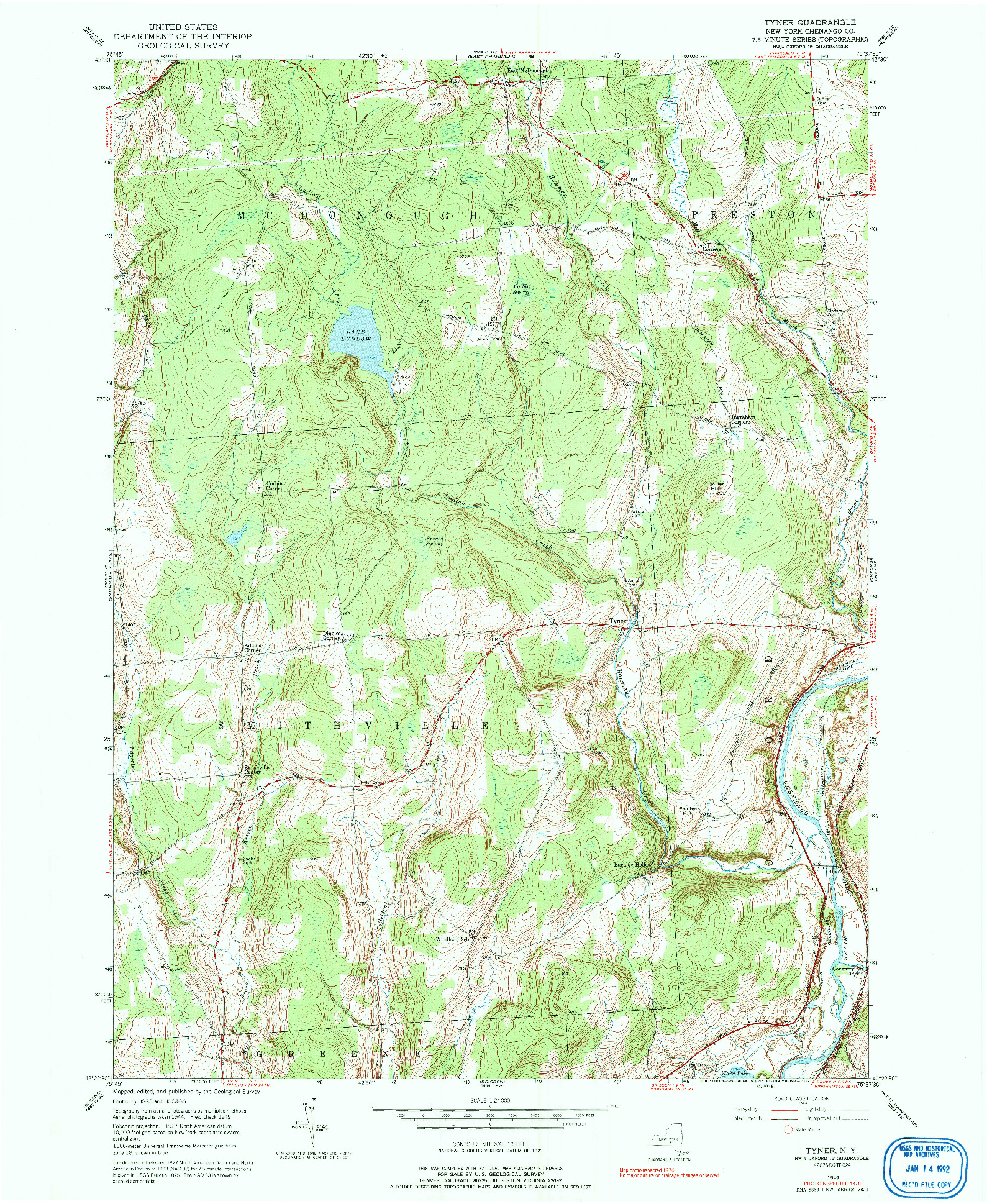 USGS 1:24000-SCALE QUADRANGLE FOR TYNER, NY 1949