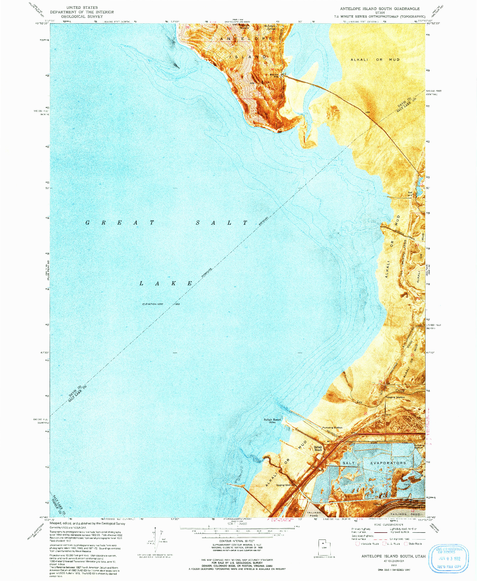 USGS 1:24000-SCALE QUADRANGLE FOR ANTELOPE ISLAND SOUTH, UT 1972