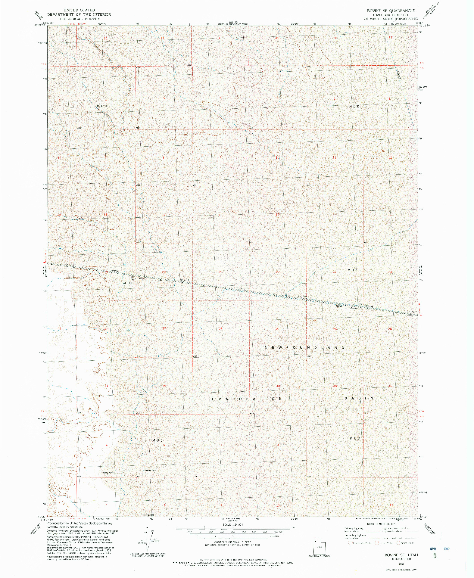 USGS 1:24000-SCALE QUADRANGLE FOR BOVINE SE, UT 1991