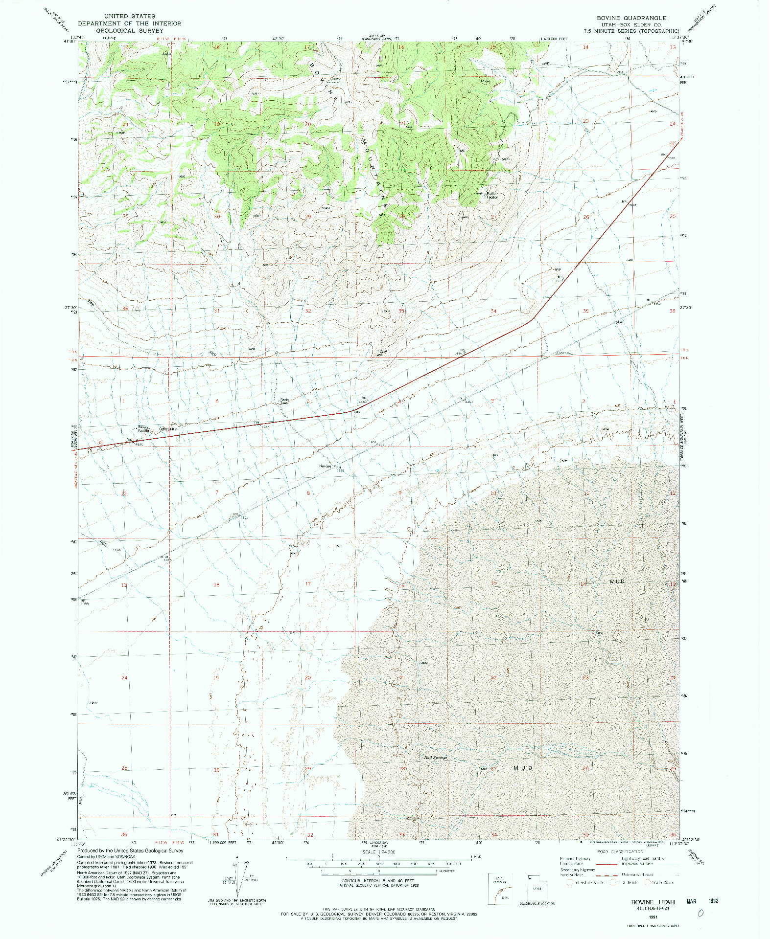 USGS 1:24000-SCALE QUADRANGLE FOR BOVINE, UT 1991
