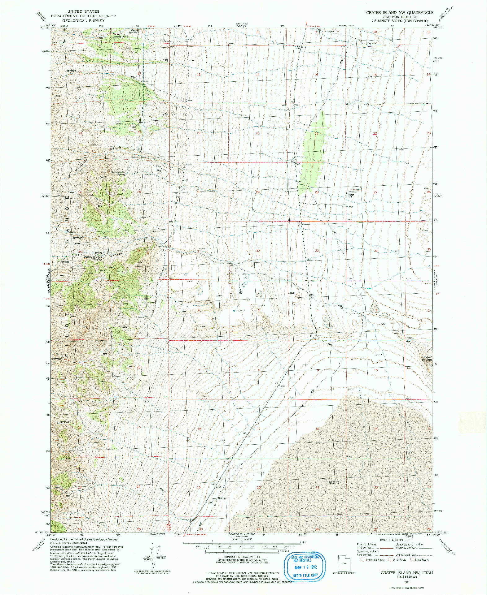 USGS 1:24000-SCALE QUADRANGLE FOR CRATER ISLAND NW, UT 1991