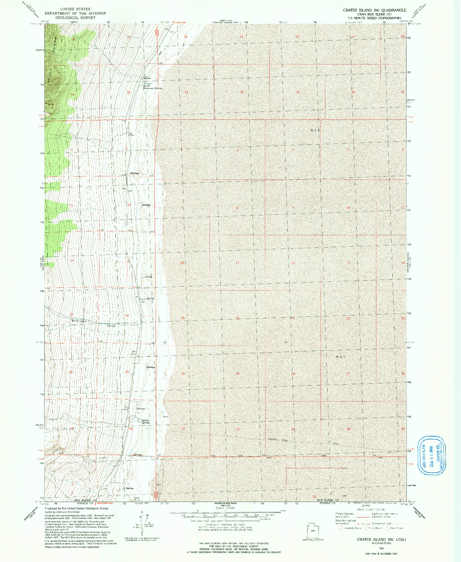 USGS 1:24000-SCALE QUADRANGLE FOR CRATER ISLAND SW, UT 1991