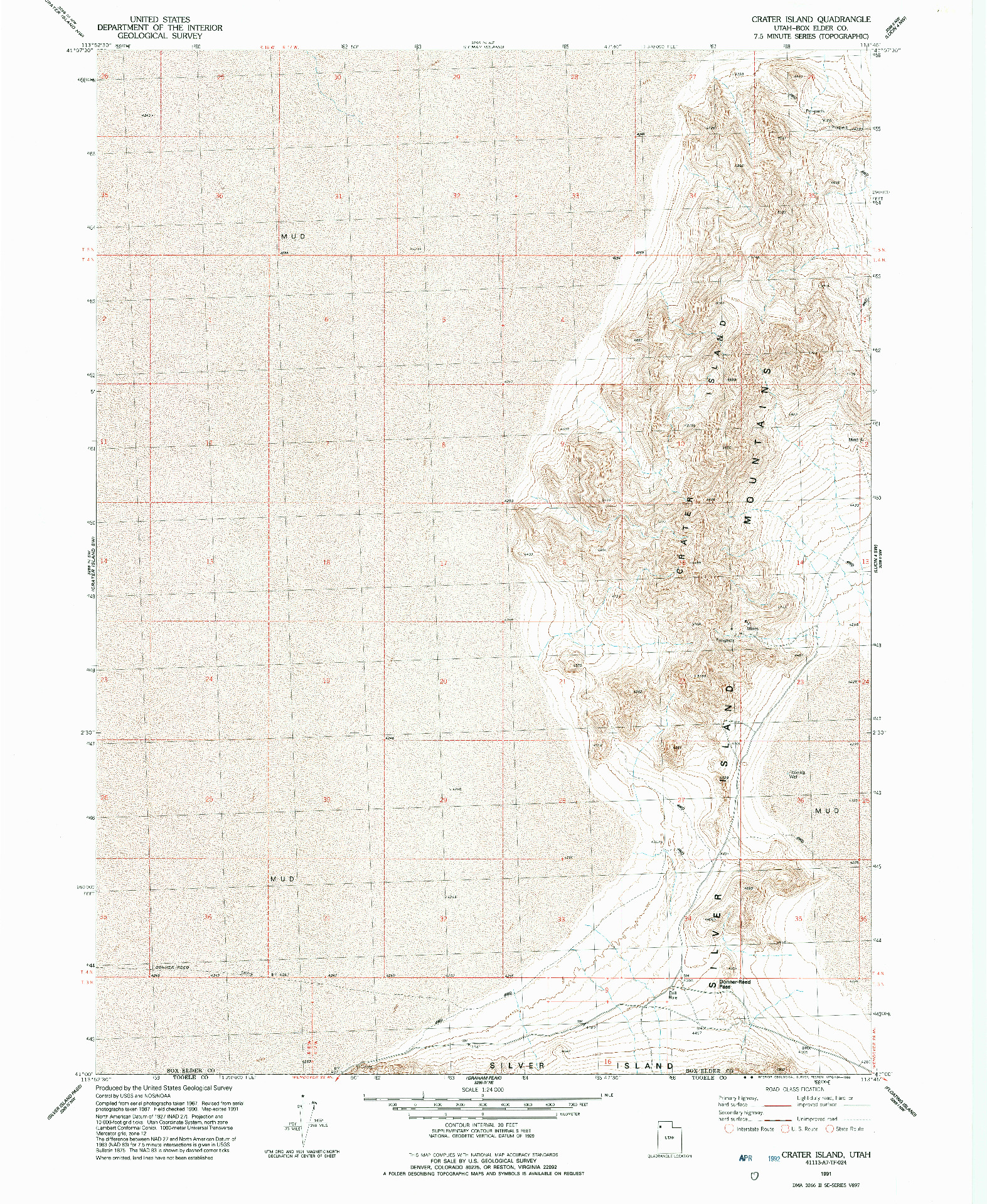 USGS 1:24000-SCALE QUADRANGLE FOR CRATER ISLAND, UT 1991