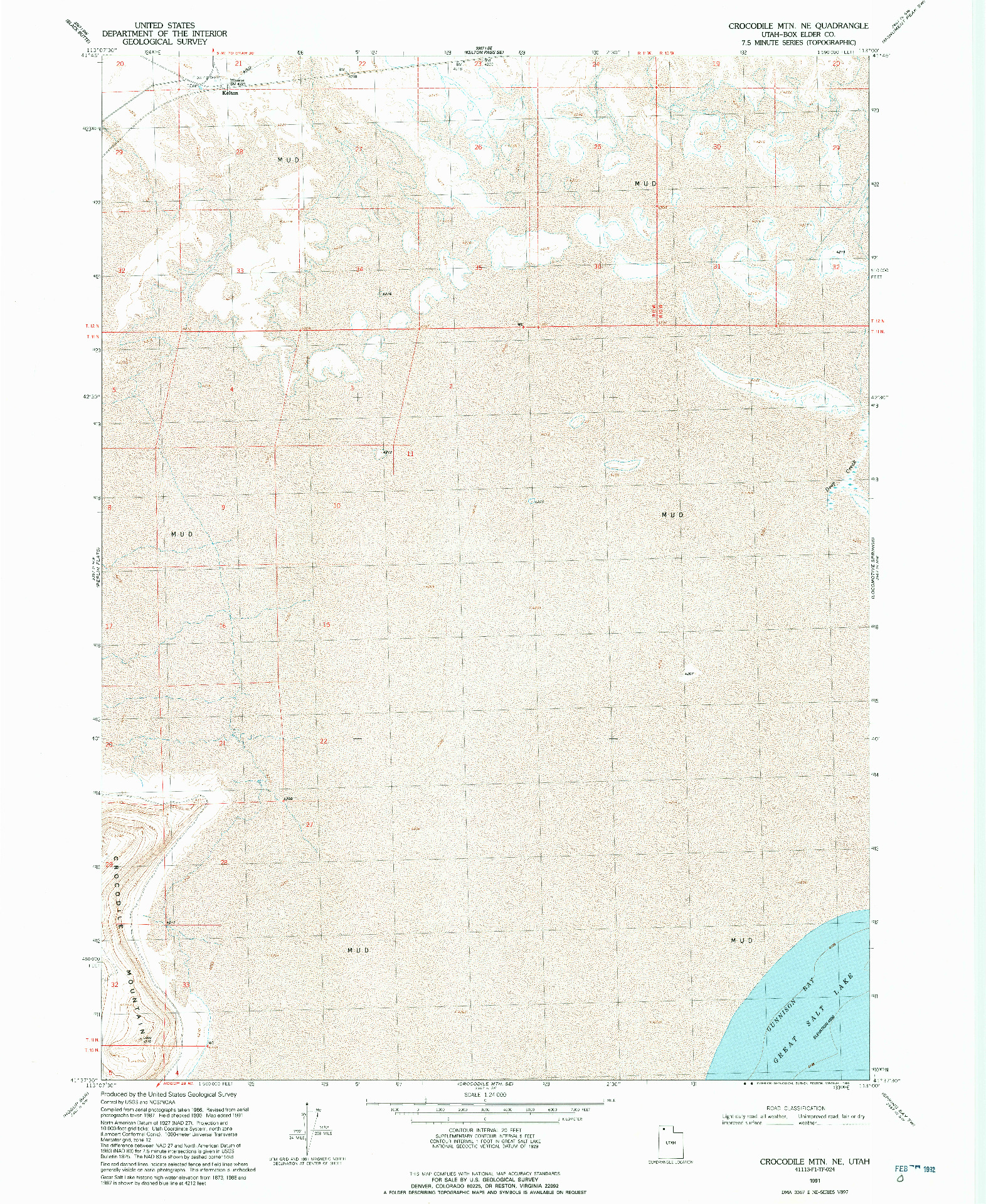 USGS 1:24000-SCALE QUADRANGLE FOR CROCODILE MTN NE, UT 1991