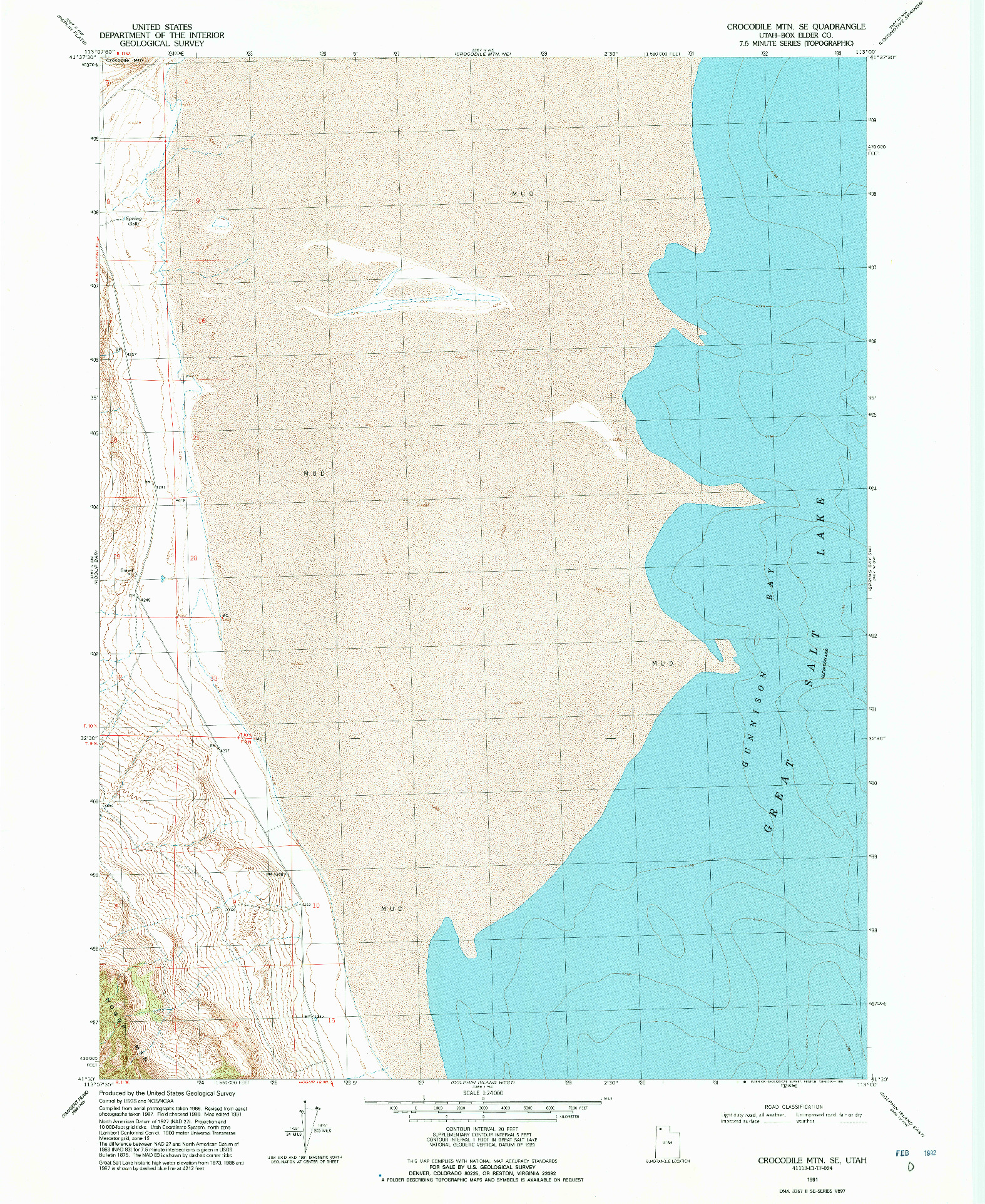 USGS 1:24000-SCALE QUADRANGLE FOR CROCODILE MTN SE, UT 1991