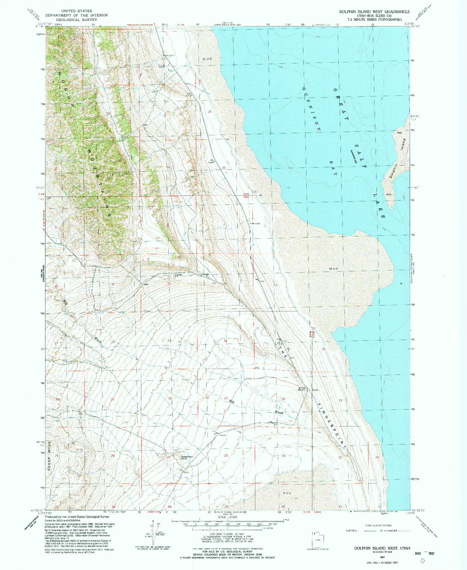 USGS 1:24000-SCALE QUADRANGLE FOR DOLPHIN ISLAND WEST, UT 1991