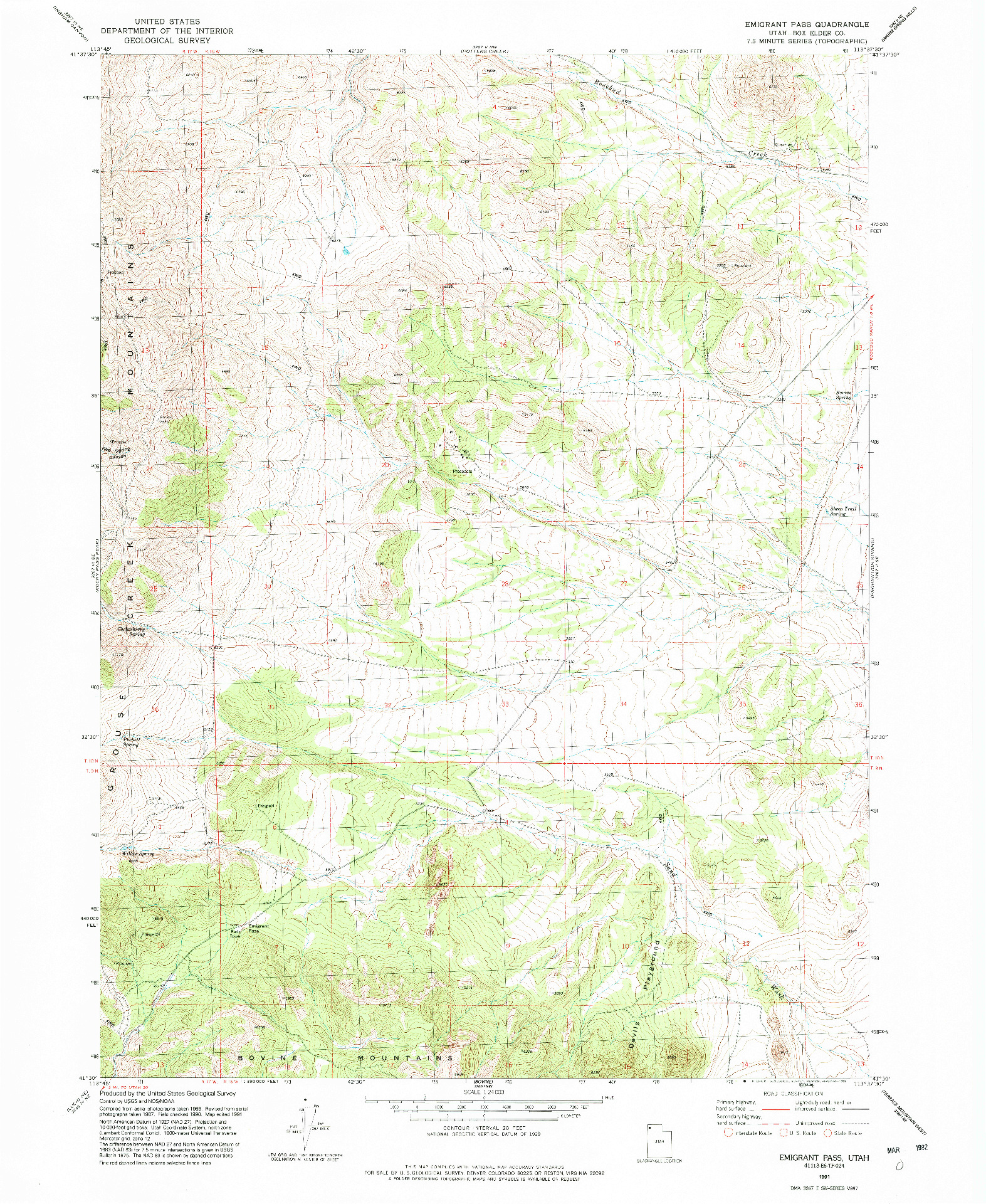 USGS 1:24000-SCALE QUADRANGLE FOR EMIGRANT PASS, UT 1991