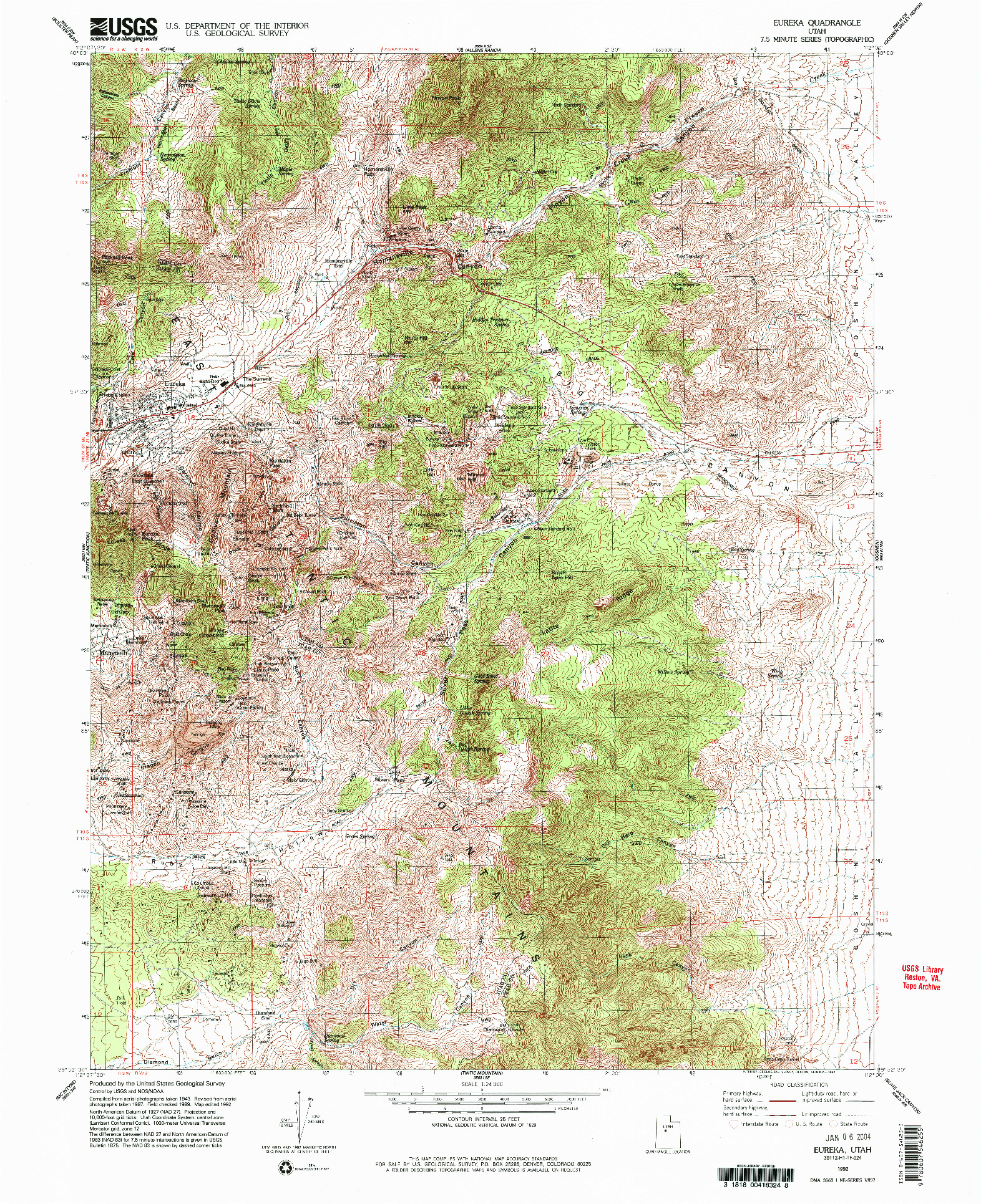 USGS 1:24000-SCALE QUADRANGLE FOR EUREKA, UT 1992