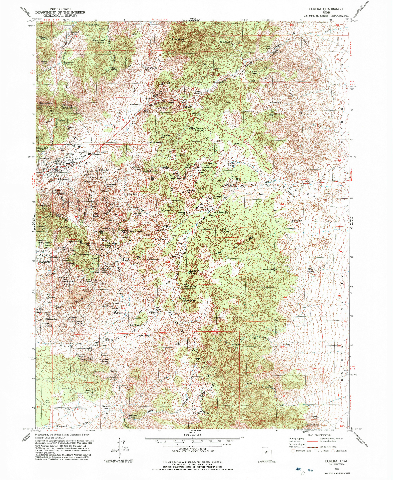 USGS 1:24000-SCALE QUADRANGLE FOR EUREKA, UT 1992