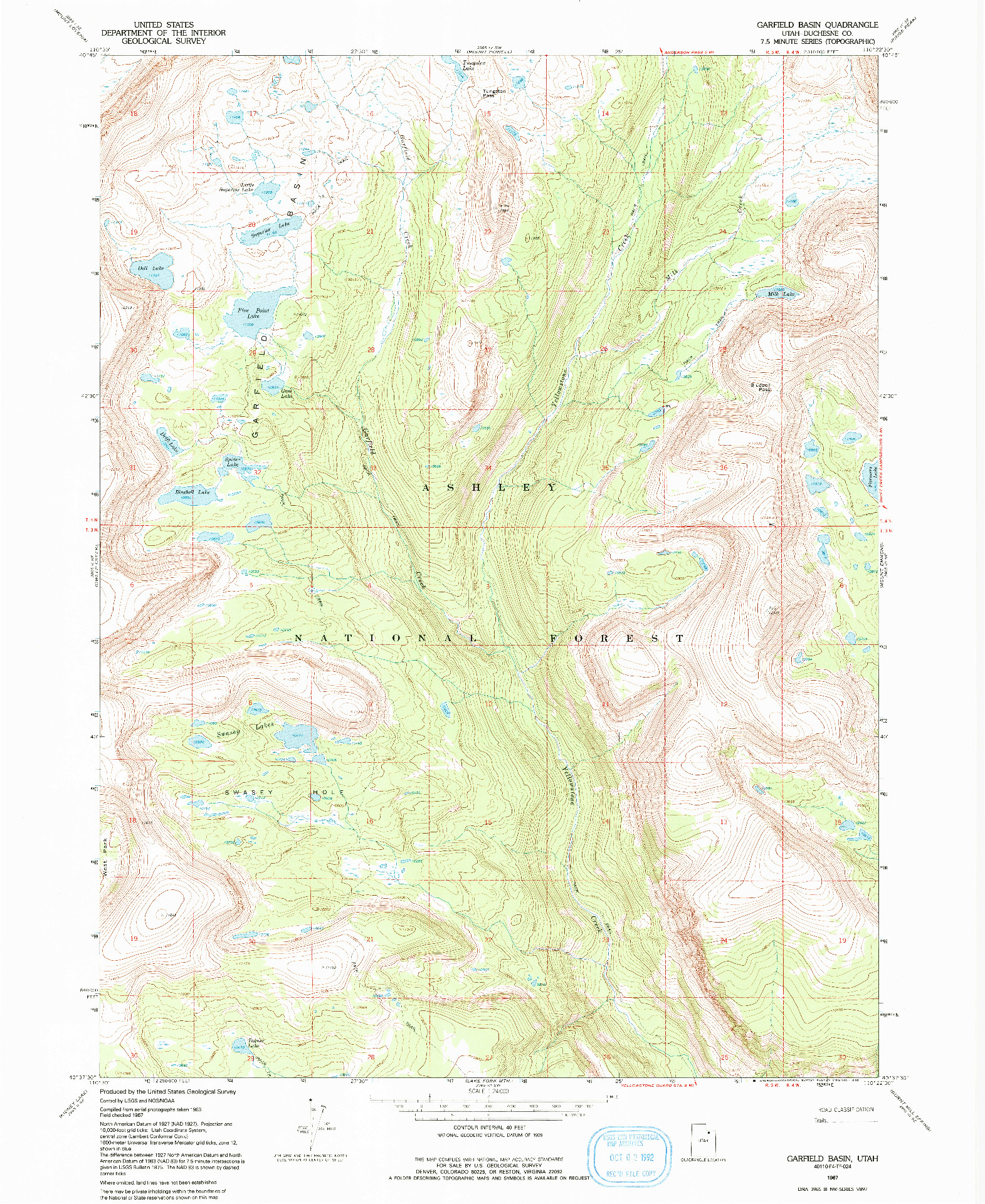 USGS 1:24000-SCALE QUADRANGLE FOR GARFIELD BASIN, UT 1967