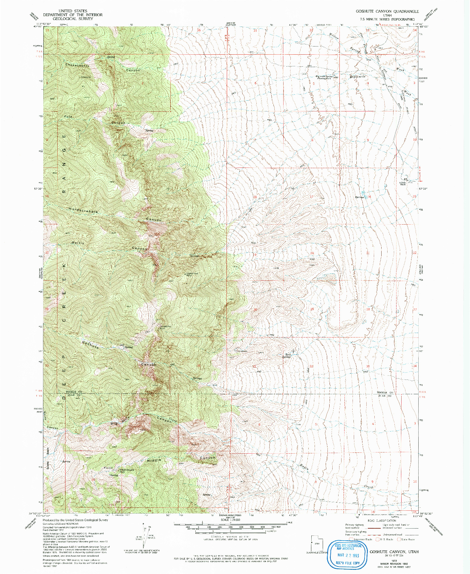 USGS 1:24000-SCALE QUADRANGLE FOR GOSHUTE CANYON, UT 1972