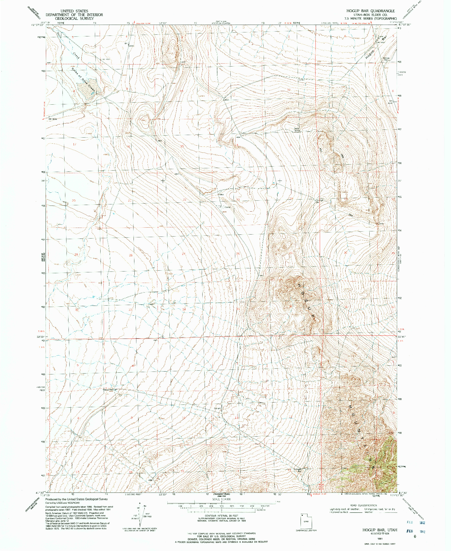 USGS 1:24000-SCALE QUADRANGLE FOR HOGUP BAR, UT 1991