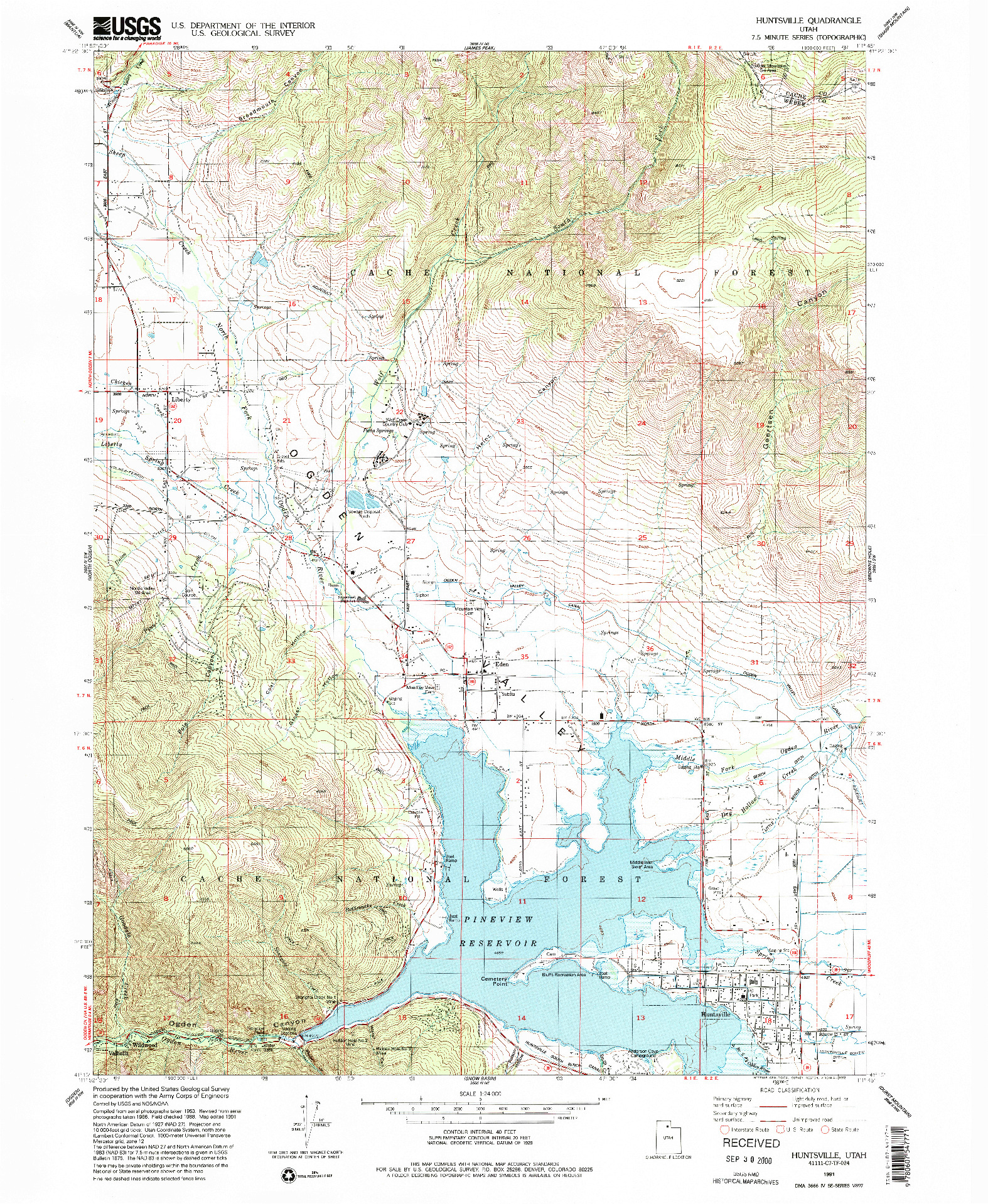 USGS 1:24000-SCALE QUADRANGLE FOR HUNTSVILLE, UT 1991
