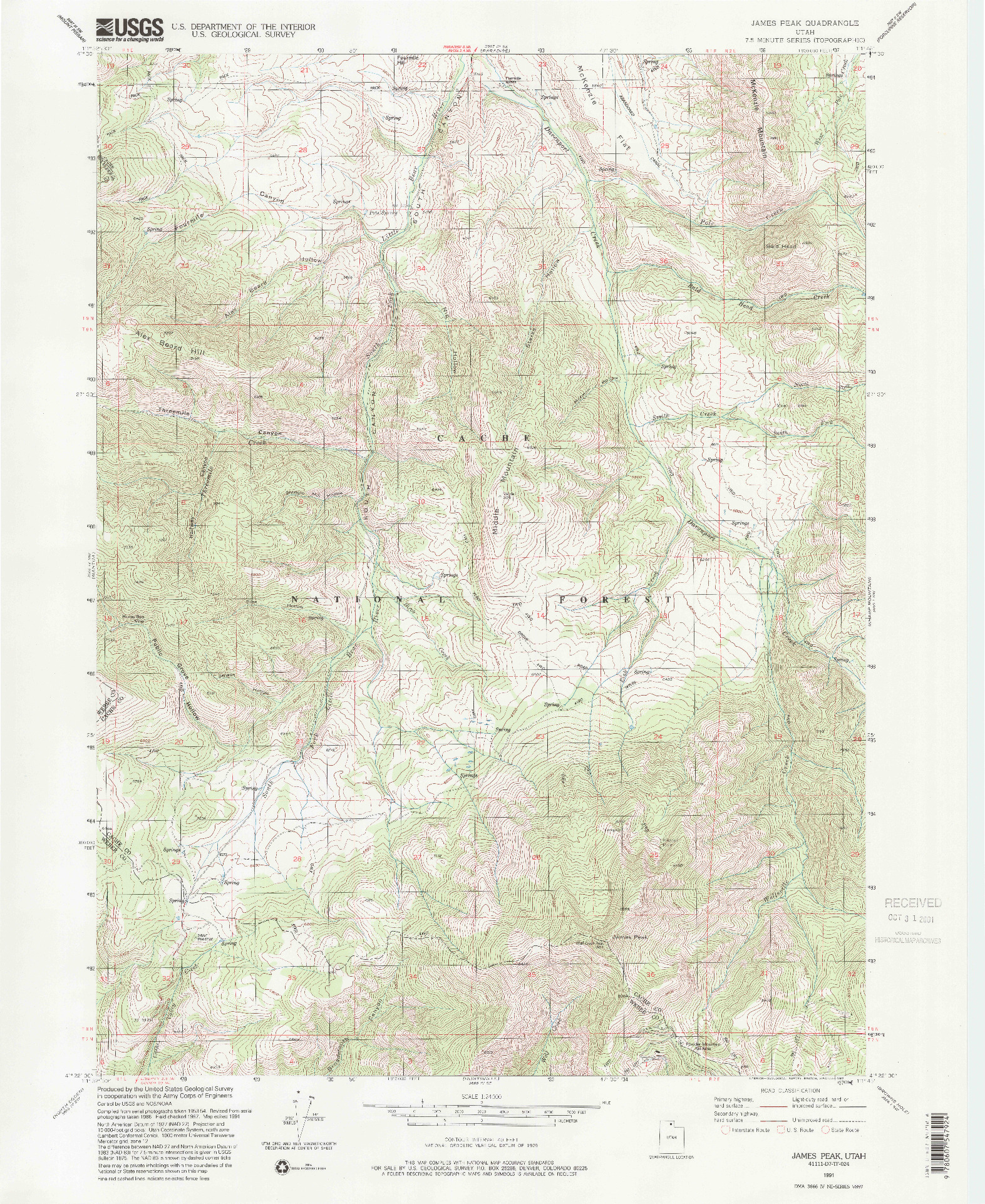 USGS 1:24000-SCALE QUADRANGLE FOR JAMES PEAK, UT 1991