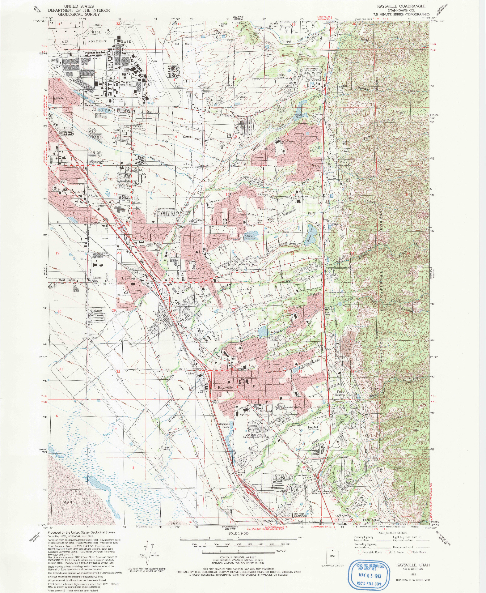 USGS 1:24000-SCALE QUADRANGLE FOR KAYSVILLE, UT 1992