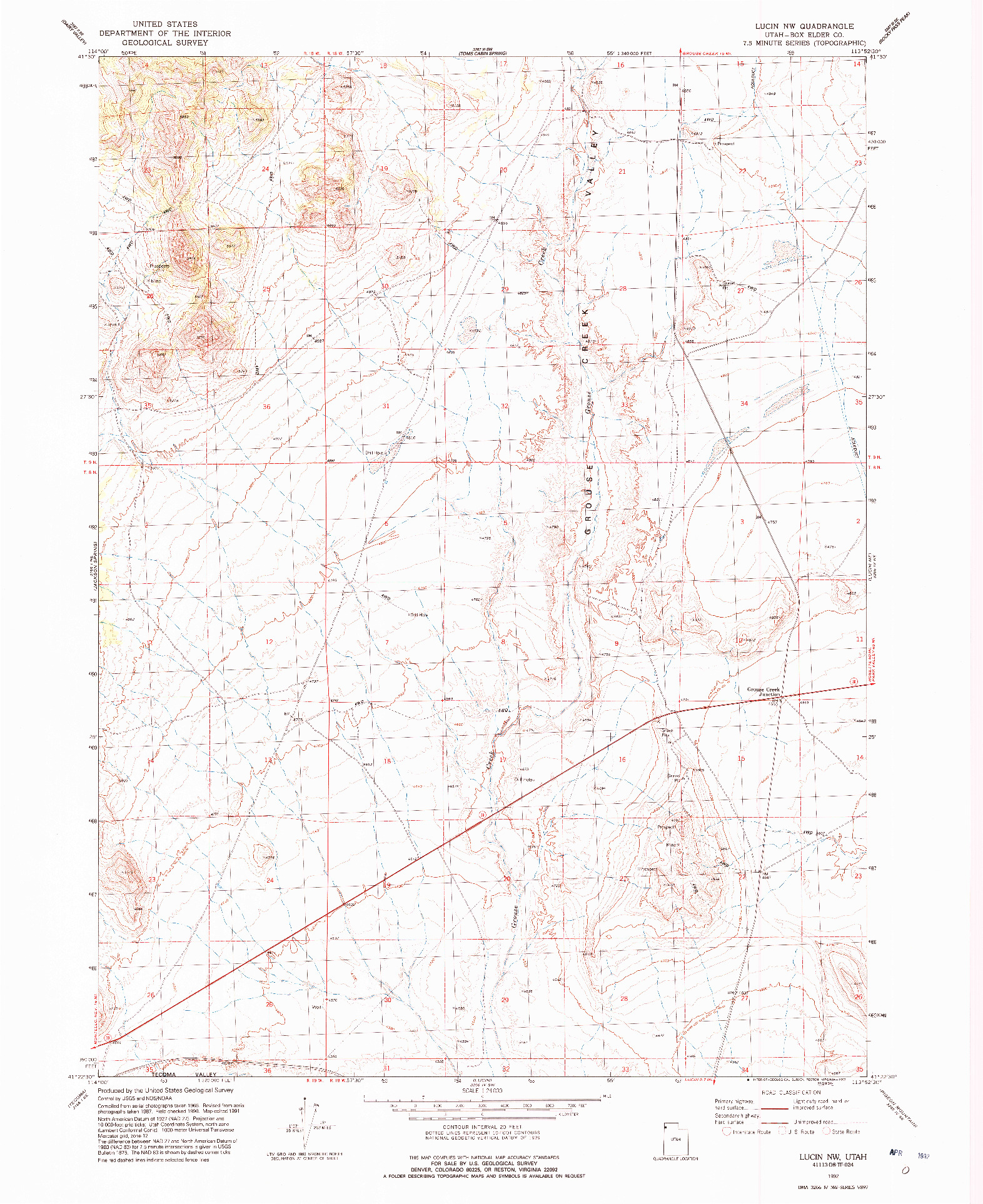 USGS 1:24000-SCALE QUADRANGLE FOR LUCIN NW, UT 1992